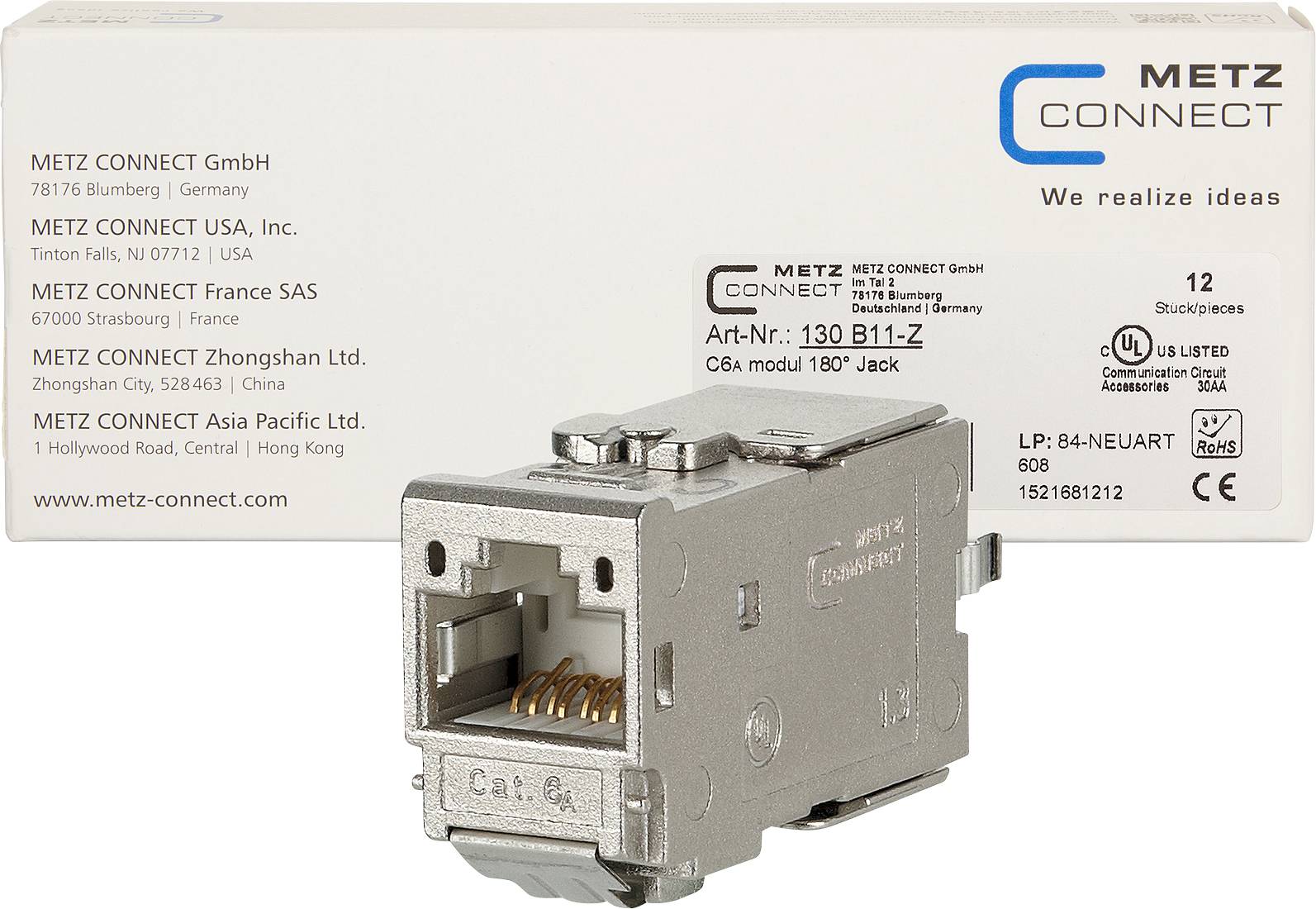 Metz Connect 130B11-Z RJ45-Einbaumodul E-Dat, Modul-Steckgesicht CAT 6a 1 St.