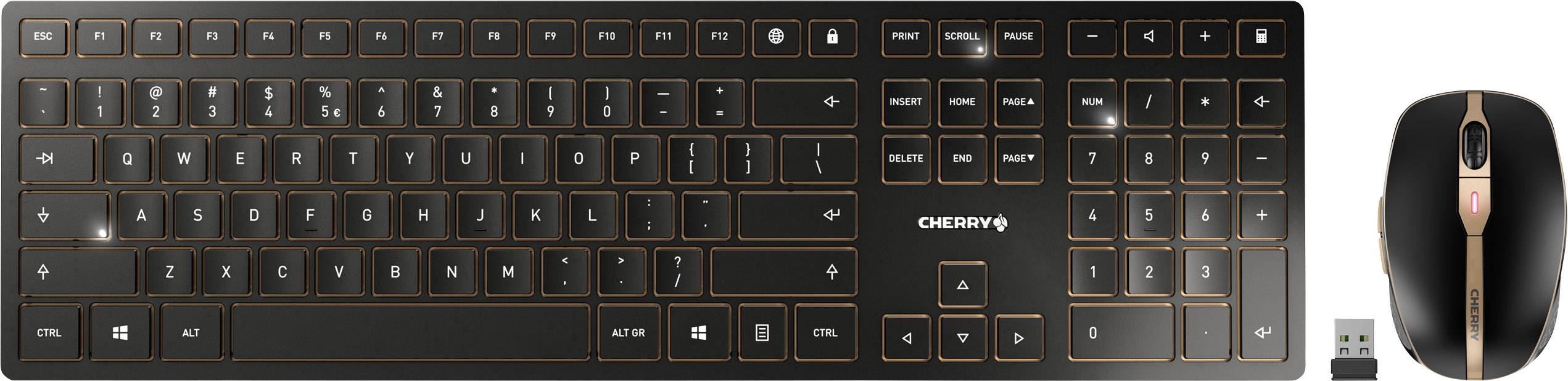 CHERRY DW 9000 Slim Bluetooth® Tastatur, Maus-Set US-Englisch, QWERTY Schwarz