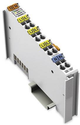 Elektronisches Modul mit abnehmbarer Klemme für eine Hutschienenmontage. Anschlüsse sind farblich markiert und beschriftet.