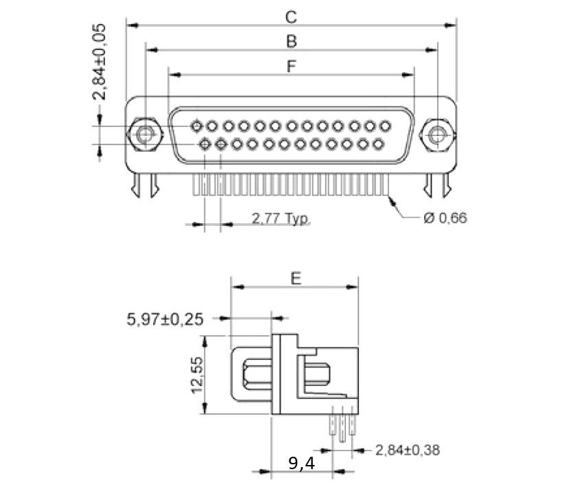 Encitech DRB-25F-TBG-110 2103-2100-13 D-SUB Buchsenleiste 90° Polzahl: 25 Lötpins Tray