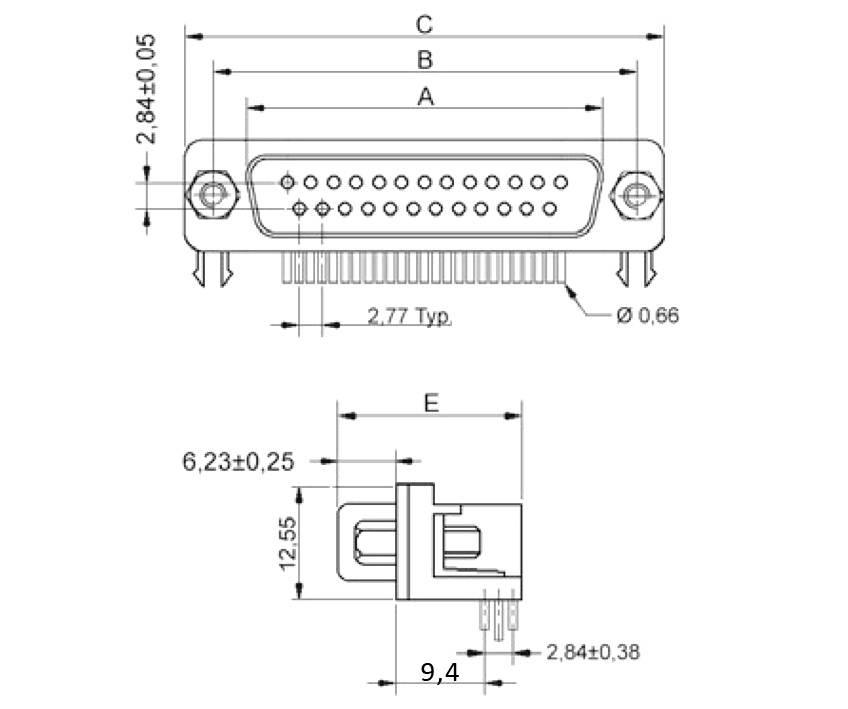 Encitech DRB-09M-TBG-110 2103-2100-01 D-SUB Stiftleiste 90° Polzahl: 9 Lötpins Tray