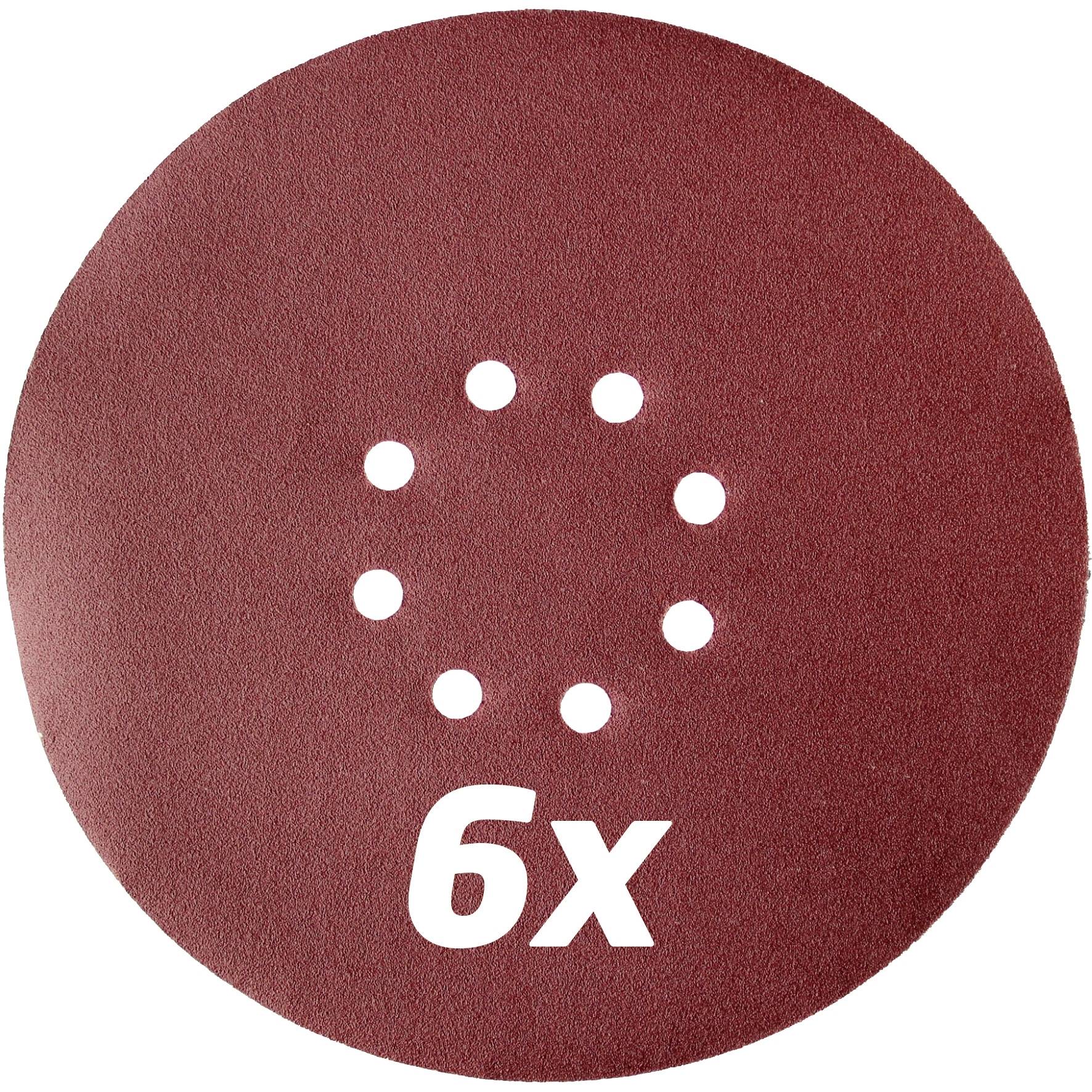Schleifscheibe mit acht Löchern und der Aufschrift '6x'.