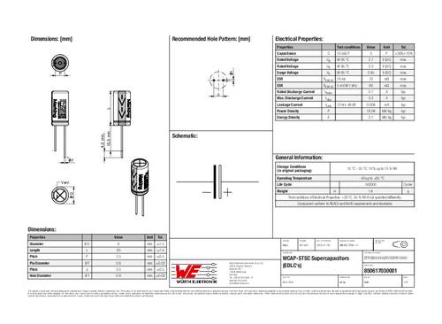 Würth Elektronik 850617030001 Super-Cap Kondensator 3 F 2.7V (Ø x H) 8mm x 20mm 1St.