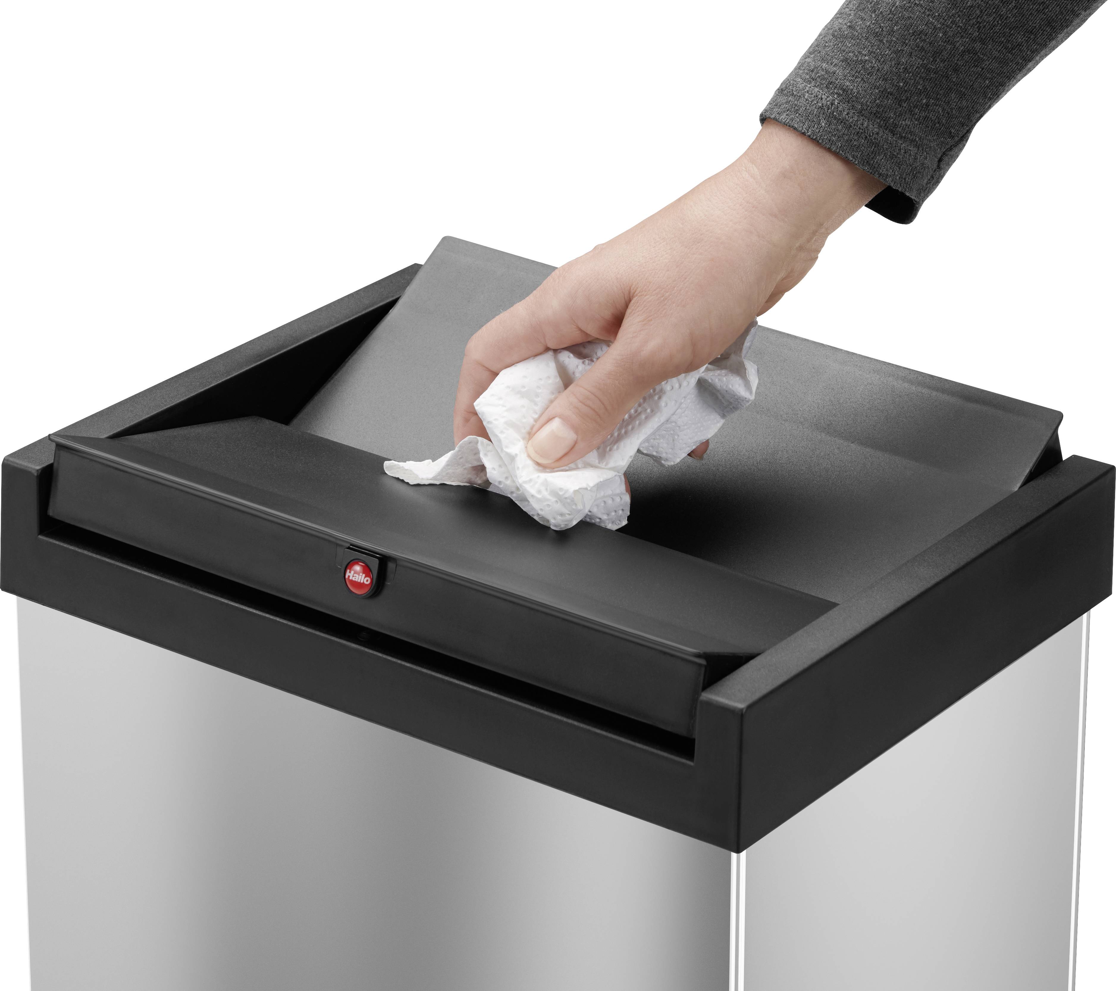 Hailo Bix-Box Swing XL 8602110 Mülleimer 52 l Edelstahl (B x H x T) 339 x 763 x 260 mm Silber, Schwarz Selbstschließender Schwingdeckel 1 St.
