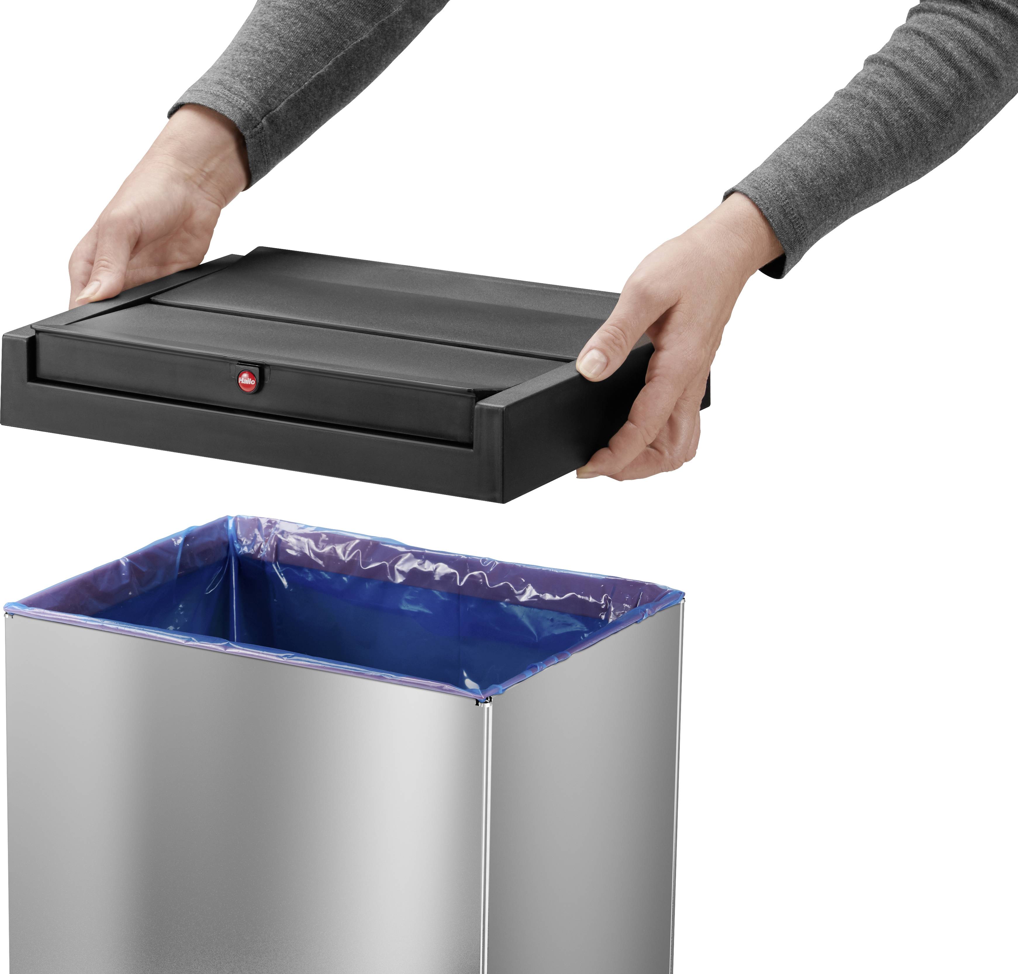 Hailo Bix-Box Swing XL 8602110 Mülleimer 52l Edelstahl (B x H x T) 339 x 763 x 260mm Silber, Schwarz Selbstschließender