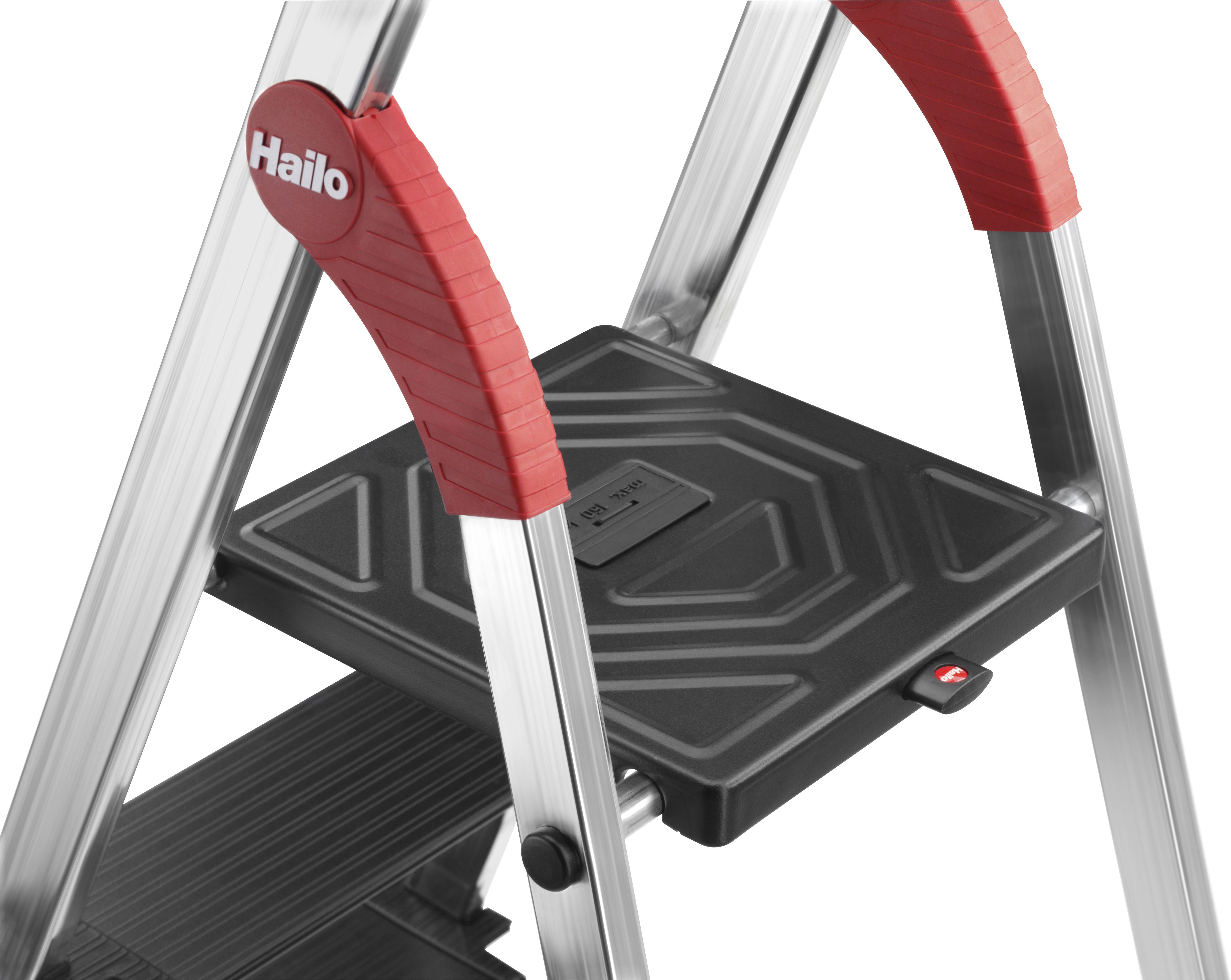 Hailo L100 TOPLINE 8050-507 Aluminium Stufen-Stehleiter inkl. Werkzeugablage Arbeitshöhe (max.): 3.07 m Silber, Schwarz, Rot EN 131 6.3 kg