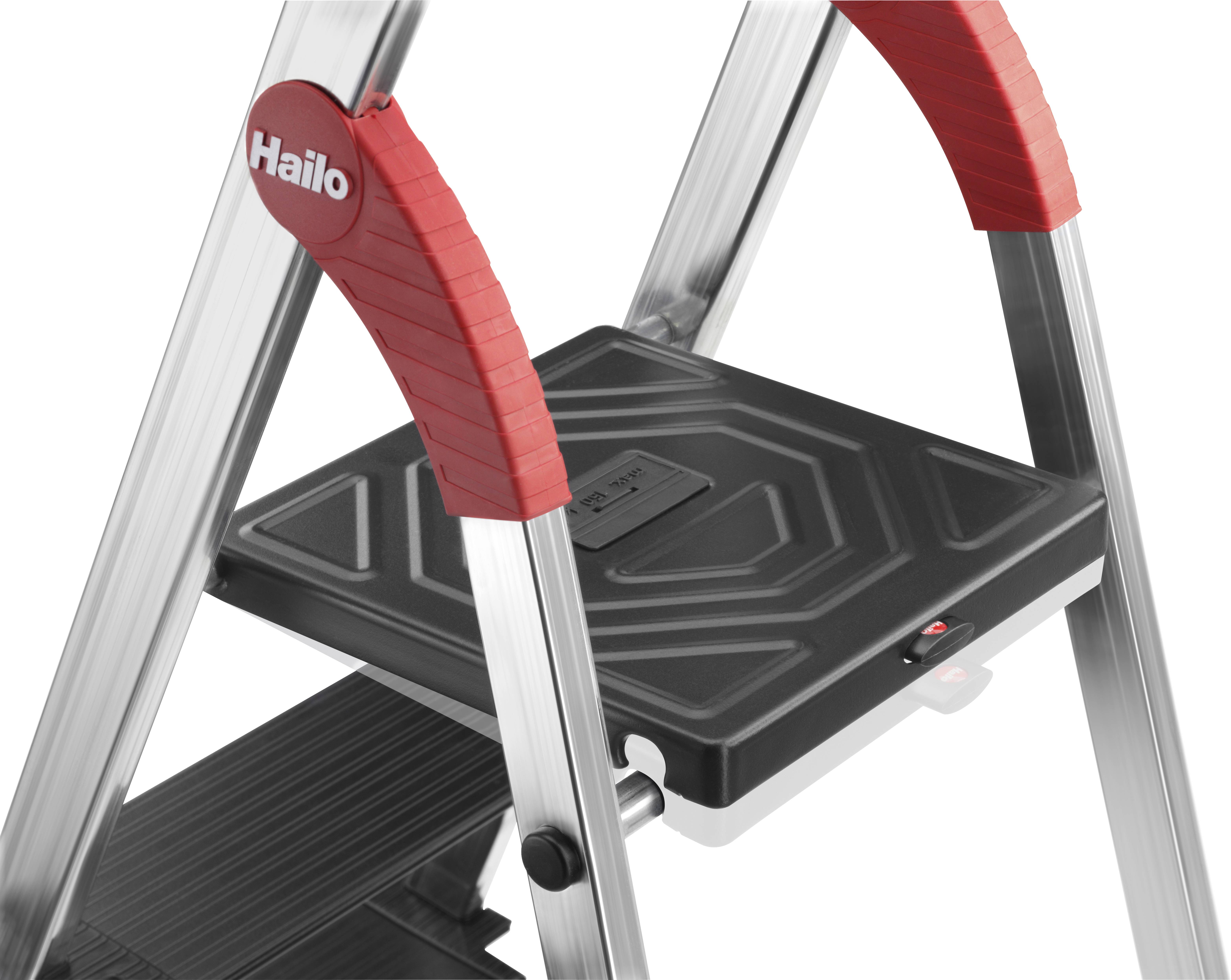 Hailo L100 TOPLINE 8050-507 Aluminium Stufen-Stehleiter inkl. Werkzeugablage Arbeitshöhe (max.): 3.07 m Silber, Schwarz, Rot EN 131 6.3 kg