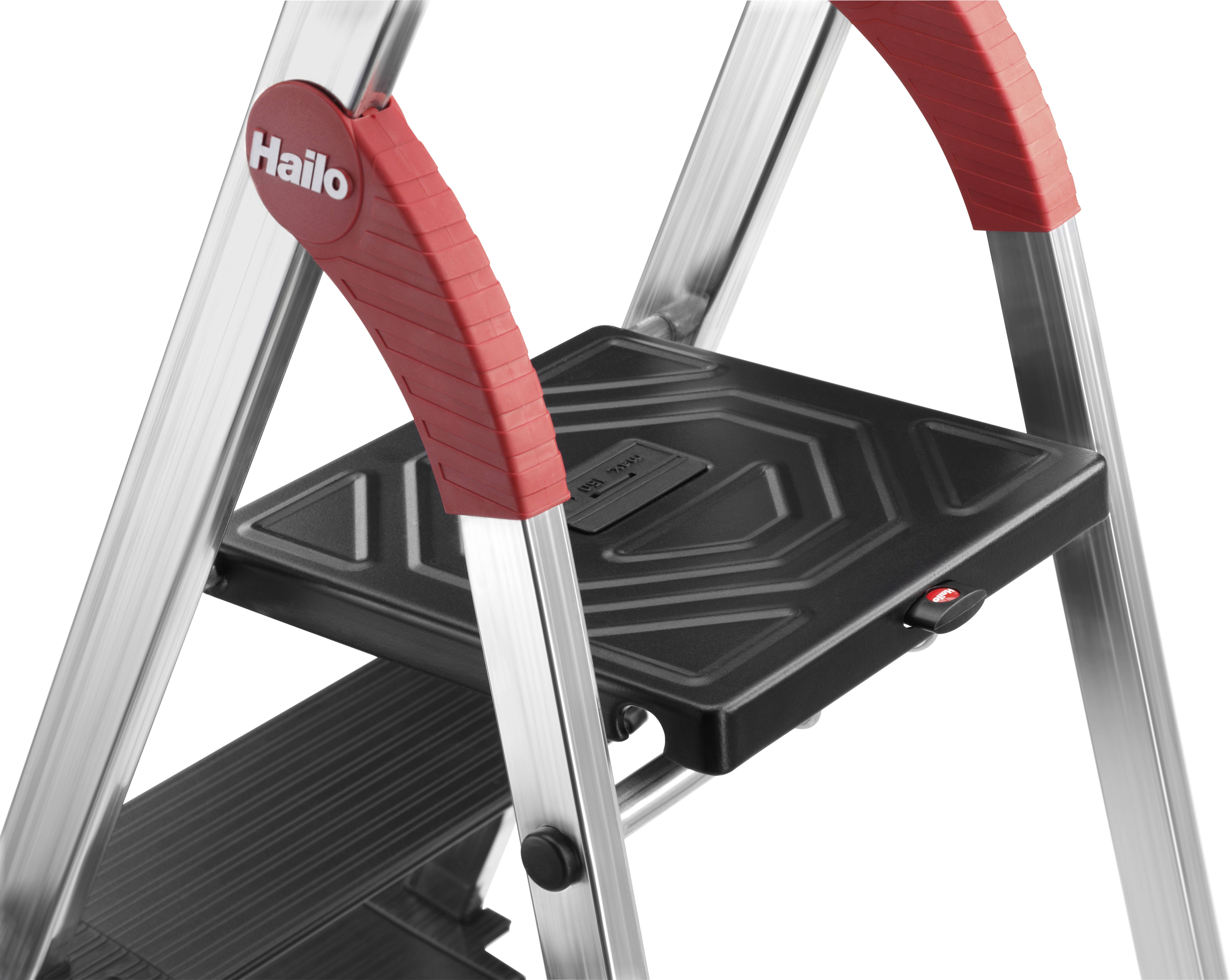 Hailo L100 TOPLINE 8050-307 Aluminium Stufen-Stehleiter inkl. Werkzeugablage Arbeitshöhe (max.): 2.63m Silber, Schwarz, Rot EN