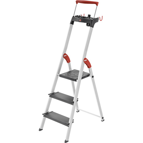 Hailo L100 TOPLINE 8050-307 Aluminium Stufen-Stehleiter inkl. Werkzeugablage Arbeitshöhe (max.): 2.63m Silber, Schwarz, Rot EN
