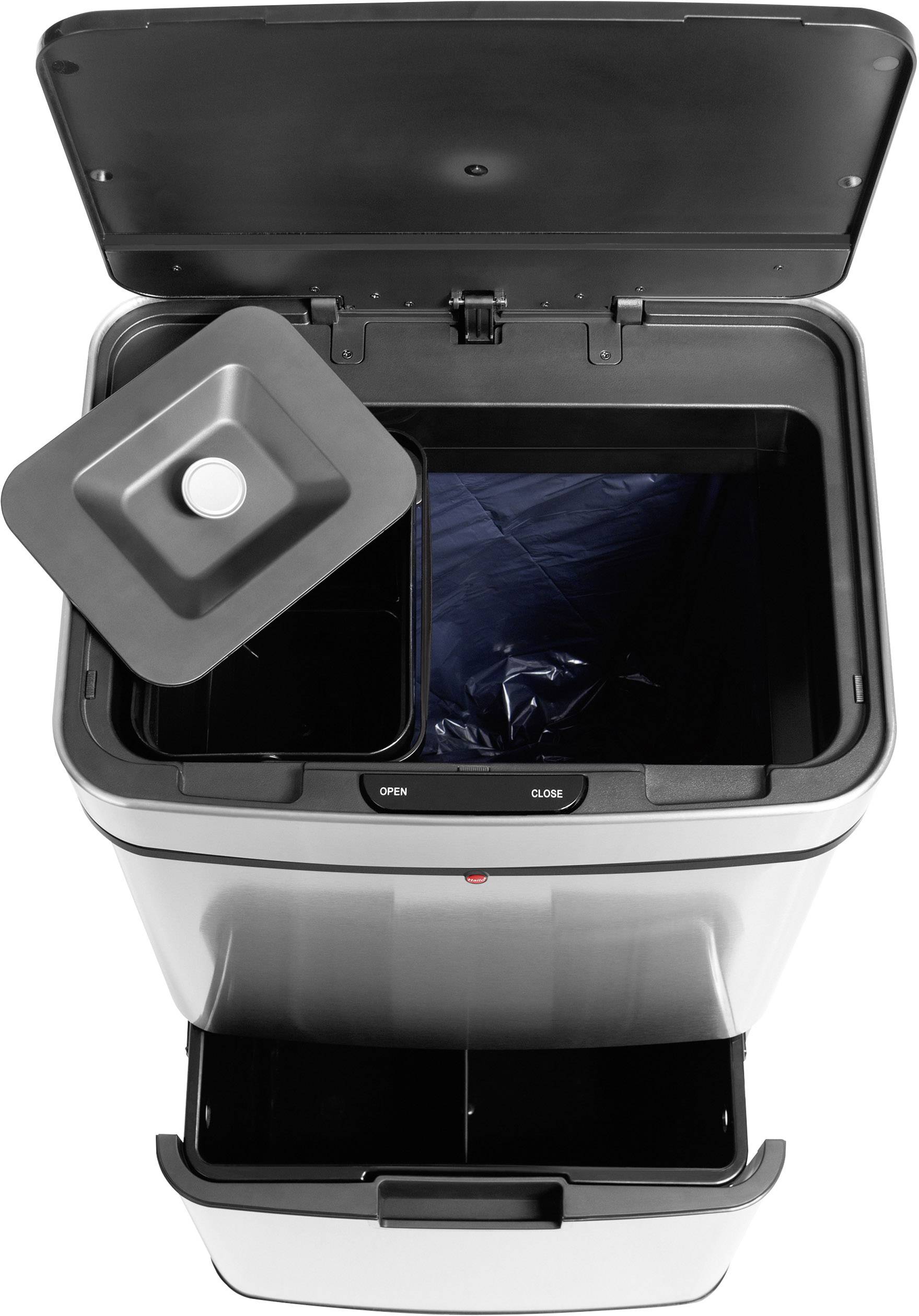 Hailo öko vario XL Mülltrenn-System 50 l Edelstahl (B x H x T) 420 x 785 x 315 mm Silber, Schwarz Anti-Fingerprint 1 St.