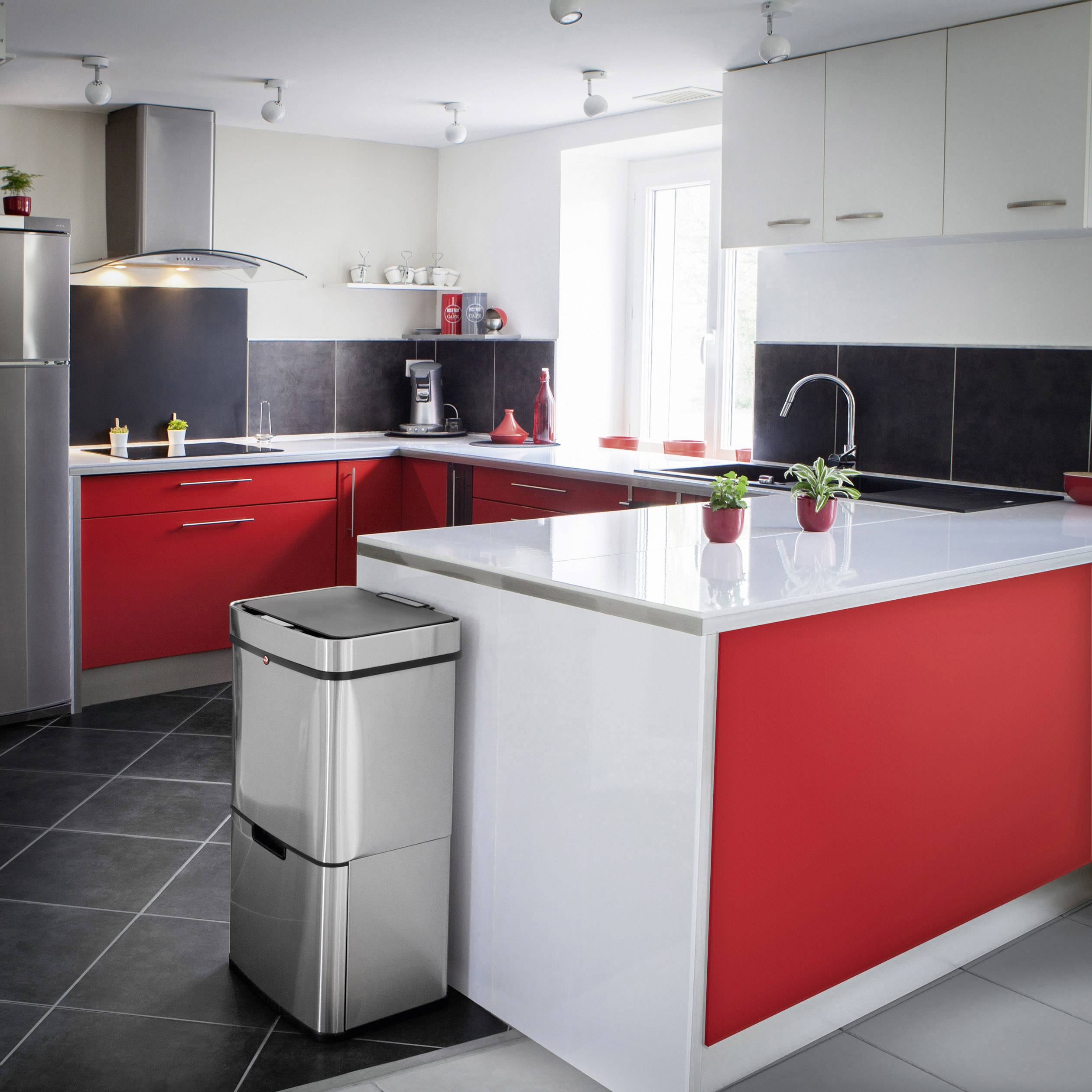 Hailo öko vario XL Mülltrenn-System 50 l Edelstahl (B x H x T) 420 x 785 x 315 mm Silber, Schwarz Anti-Fingerprint 1 St.