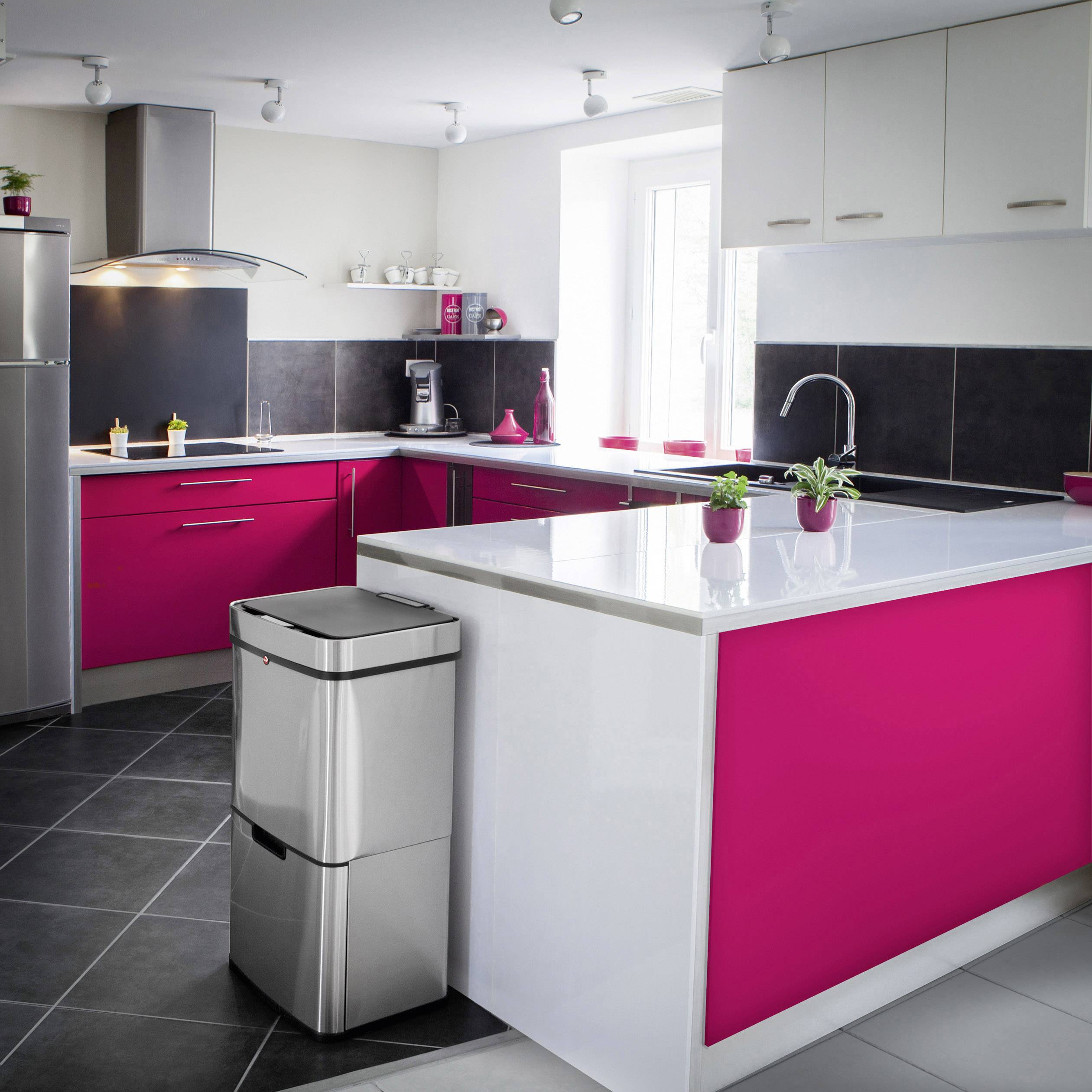 Hailo öko vario XL Mülltrenn-System 50 l Edelstahl (B x H x T) 420 x 785 x 315 mm Silber, Schwarz Anti-Fingerprint 1 St.