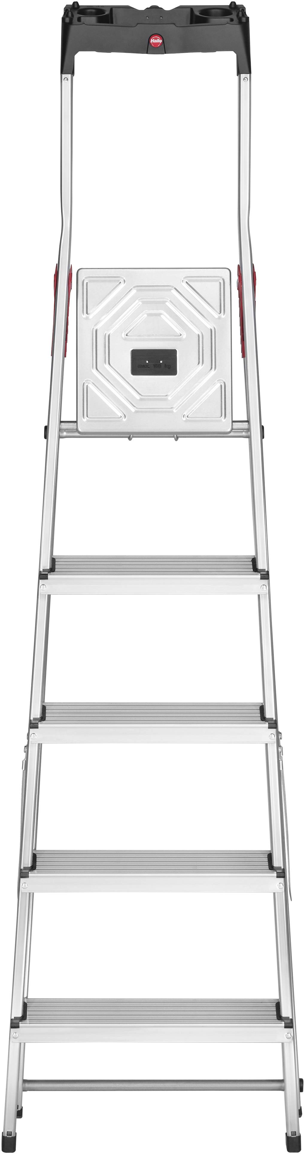 Aluminiumleiter mit sechs Stufen, geeignet für den Innenbereich. Die Leiter hat eine stabile Struktur und ist leicht zu tragen.