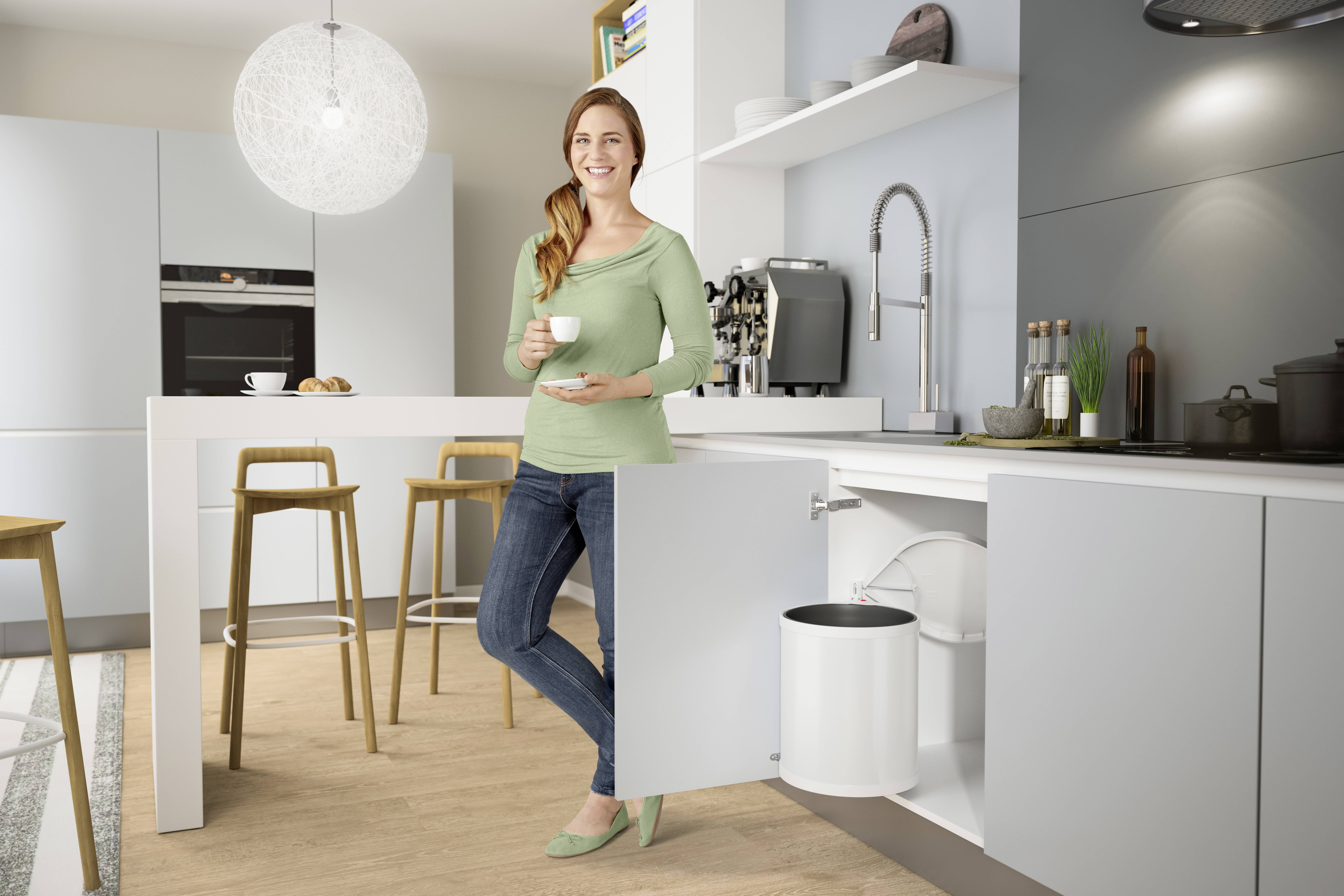 Hailo Compact-Box M 3555-001 Mülleimer 15l Stahlblech (Ø x H) 285mm x 355mm Weiß 1St.