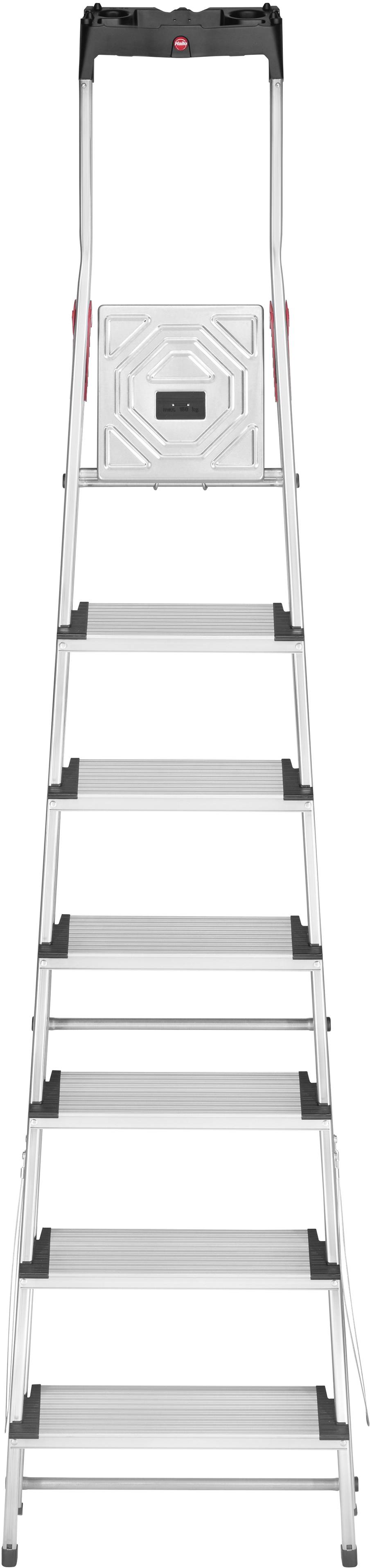 Leiter mit sieben breiten Stufen, zusammenklappbar, aus Metall, für Haushalt oder berufliche Nutzung.