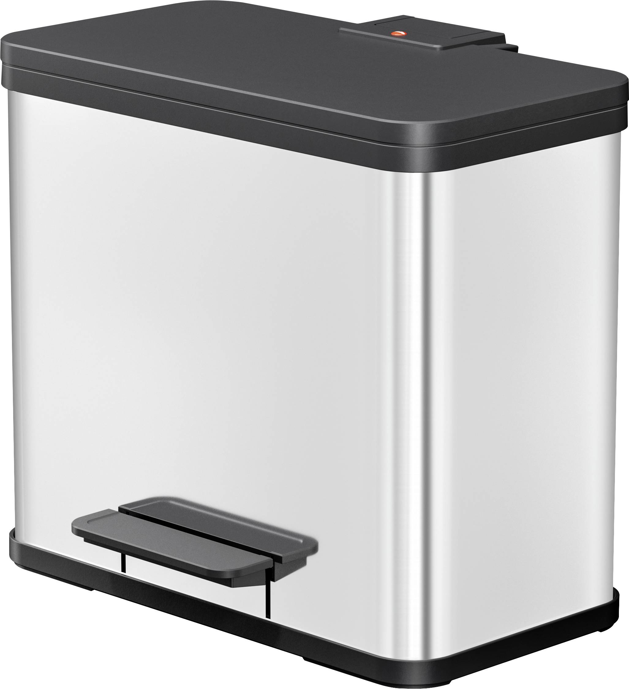 Metalleimer mit Fußpedal und schwarzem Deckel, geeignet für Küche oder Büro.