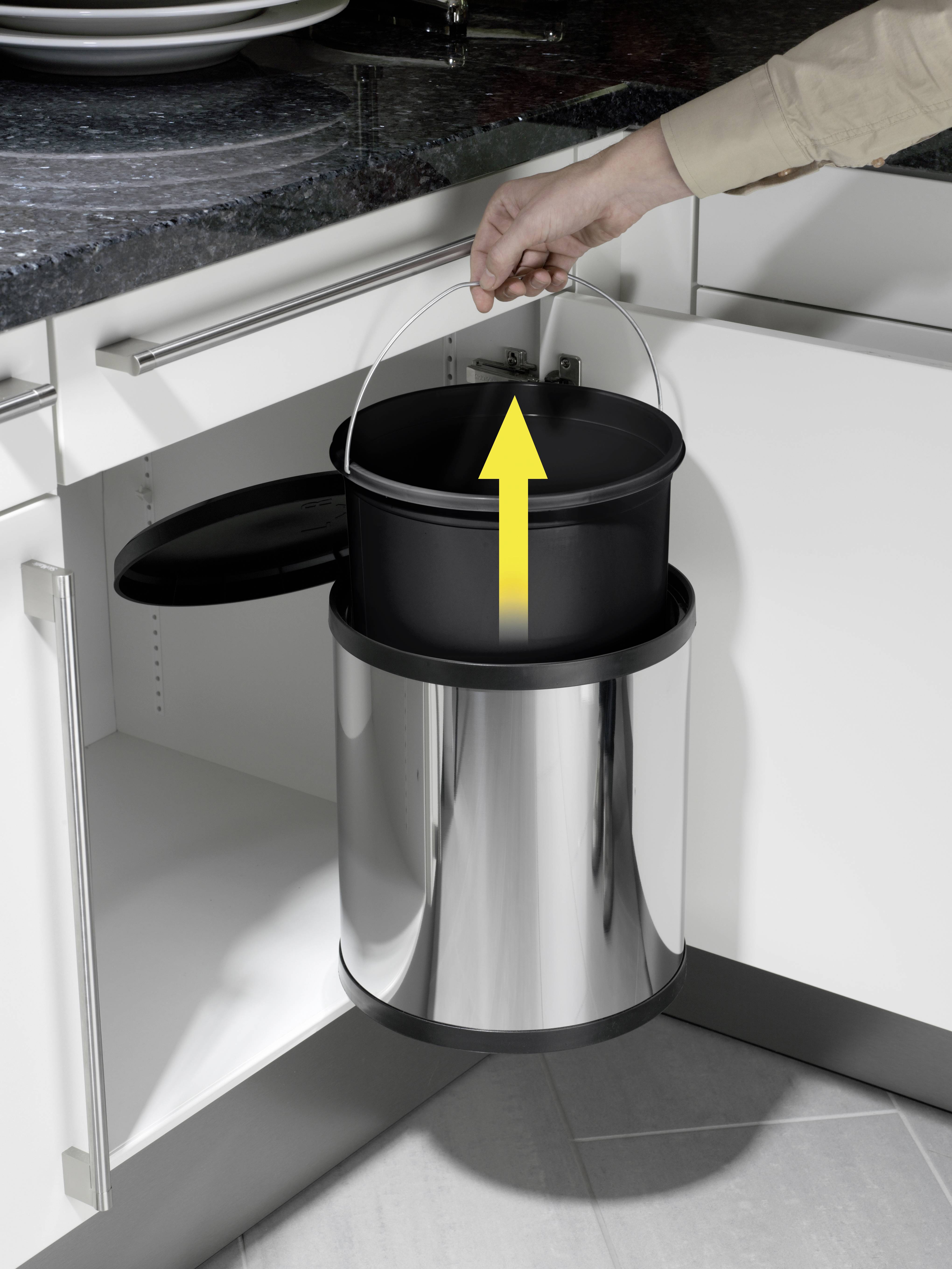 Hailo Compact-Box M 3555-101 Mülleimer 15 l Edelstahl (Ø x H) 285 mm x 355 mm Silber, Schwarz 1 St.