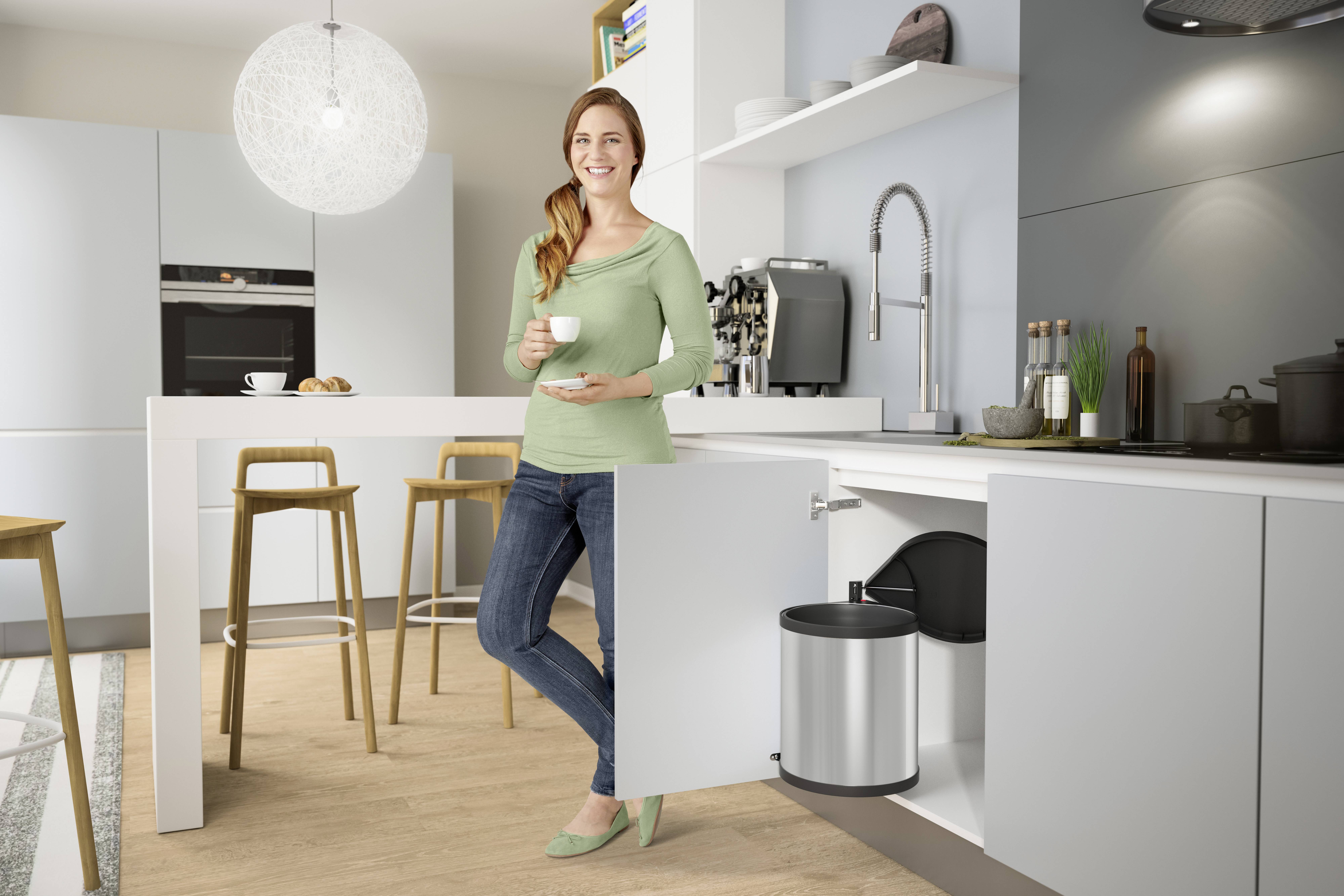 Hailo Compact-Box M 3555-101 Mülleimer 15 l Edelstahl (Ø x H) 285 mm x 355 mm Silber, Schwarz 1 St.