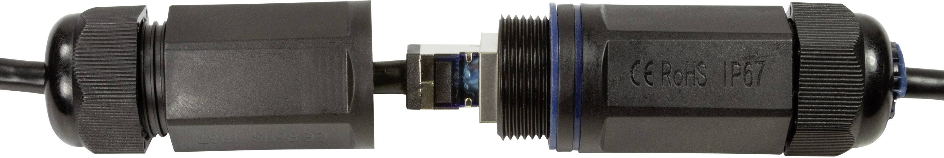 'Steckverbinder mit Schraubgewinde.' Links und rechts jeweils ein Teil mit Kabel, bereit zum Verbinden.