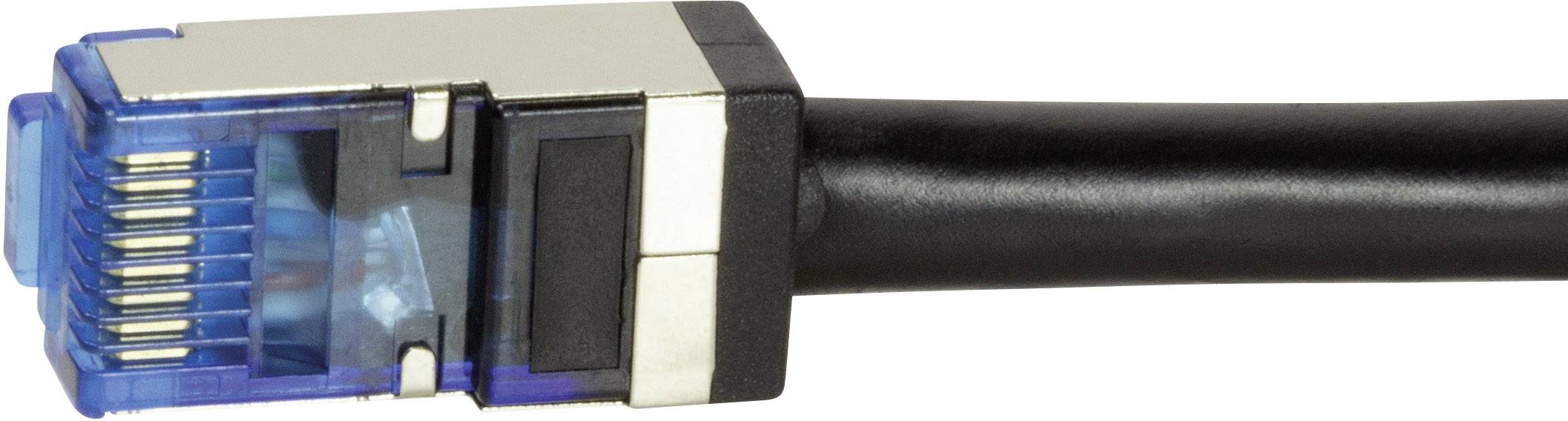 Nahaufnahme eines Ethernet-Kabels mit blauem RJ-45-Stecker, das zur Netzwerkverbindung verwendet wird.