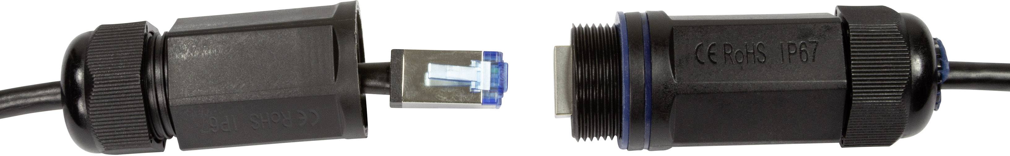 Ein robustes, industrielles Steckverbindersystem zeigt einen Ethernet-Stecker, der in eine sichere Verschlussbuchse eingesteckt wird.