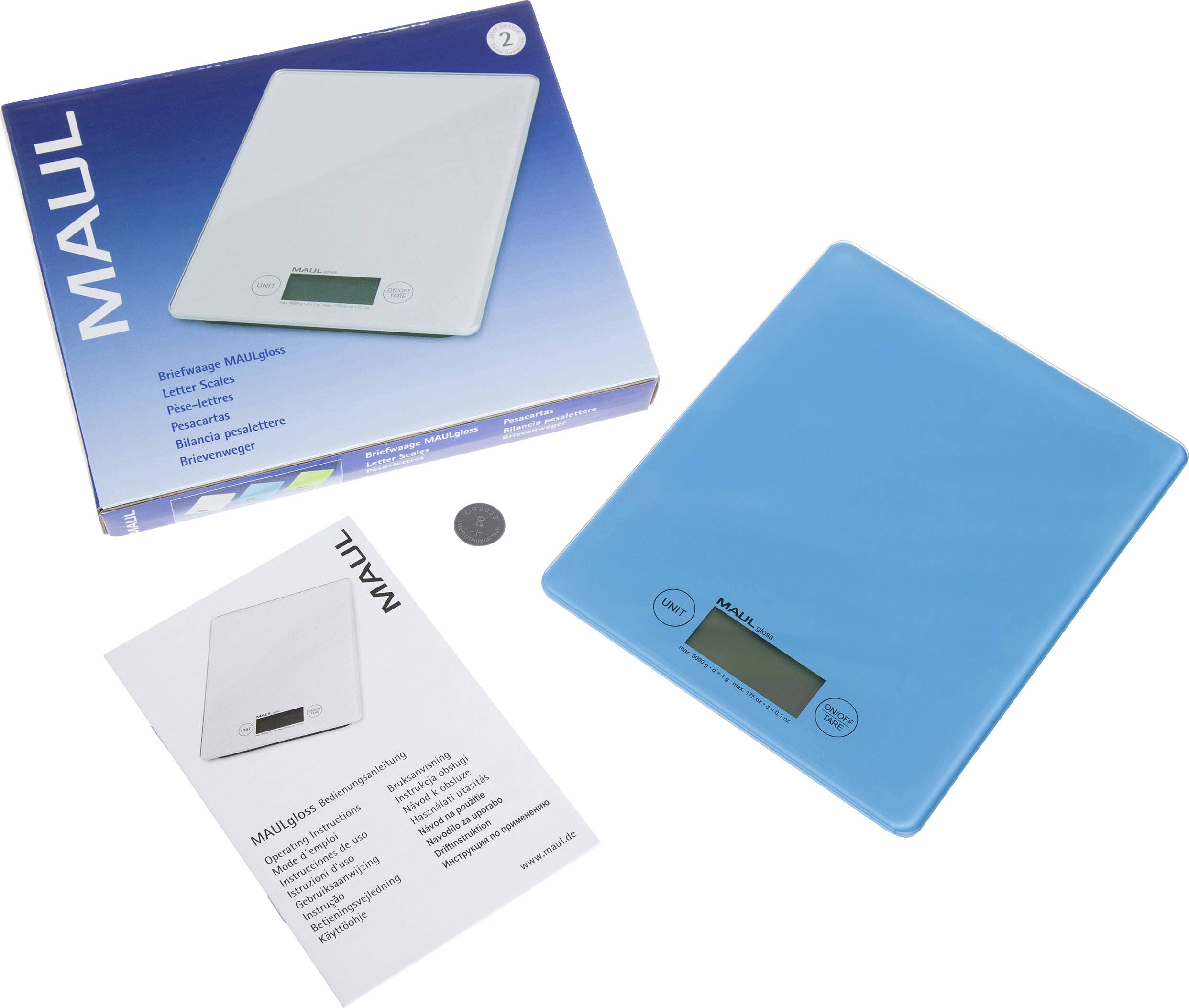 Maul 1666034 Briefwaage 1666034 Wägebereich (max.) 5000 g Ablesbarkeit 1 g batteriebetrieben Hellblau