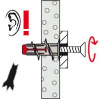 Illustration zeigt die Installation eines Wandankers in eine Wand mit einem Pfeil, der die Drehung der Schraube im Uhrzeigersinn anzeigt.