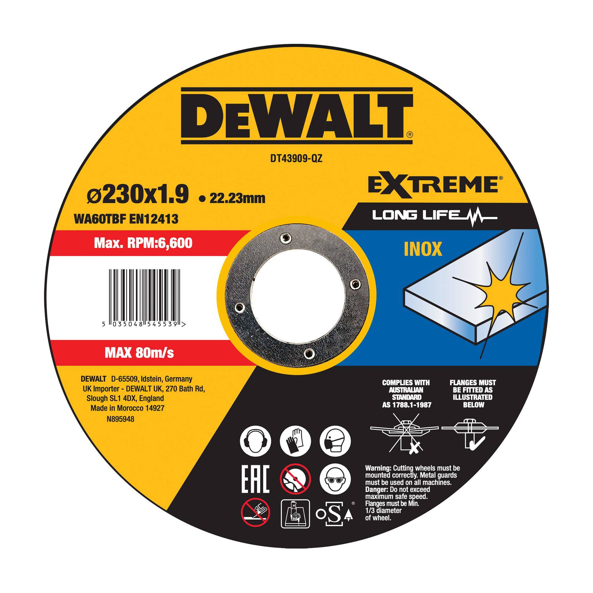 Trennscheibe DT43909QZ EXTREME Abm.230x1,9x22,23mm Inox Typ 41 (flach) DEWALT