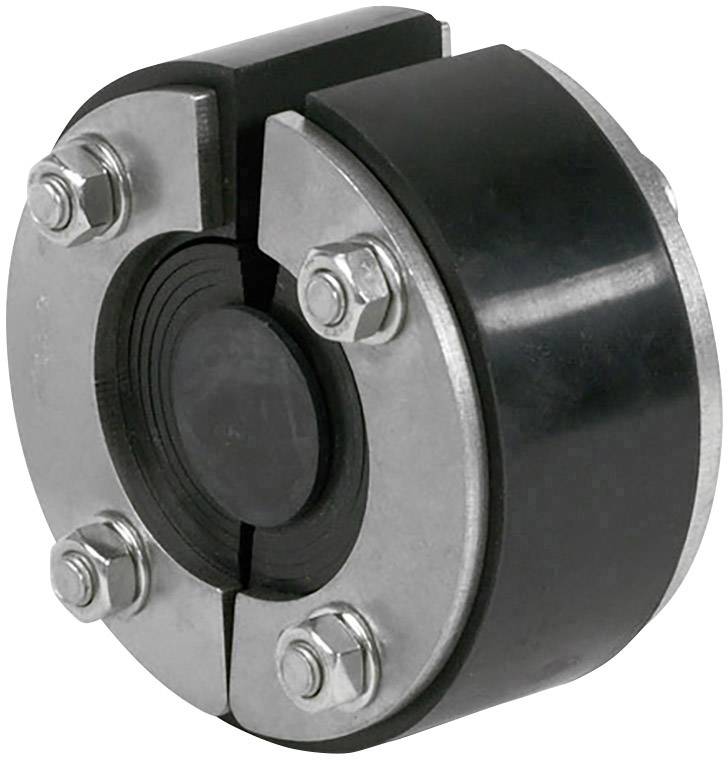 Eine Metallscheibenkupplung mit Schrauben und Gummielementen, die zur Stoßdämpfung in Maschinen verwendet wird.