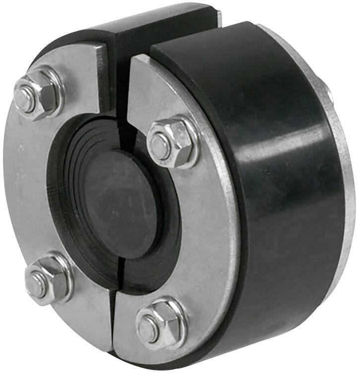 Ein runder, metallischer Kupplungskupplung mit schwarzem Gummi in der Mitte, fixiert durch vier Schrauben an den Ecken.