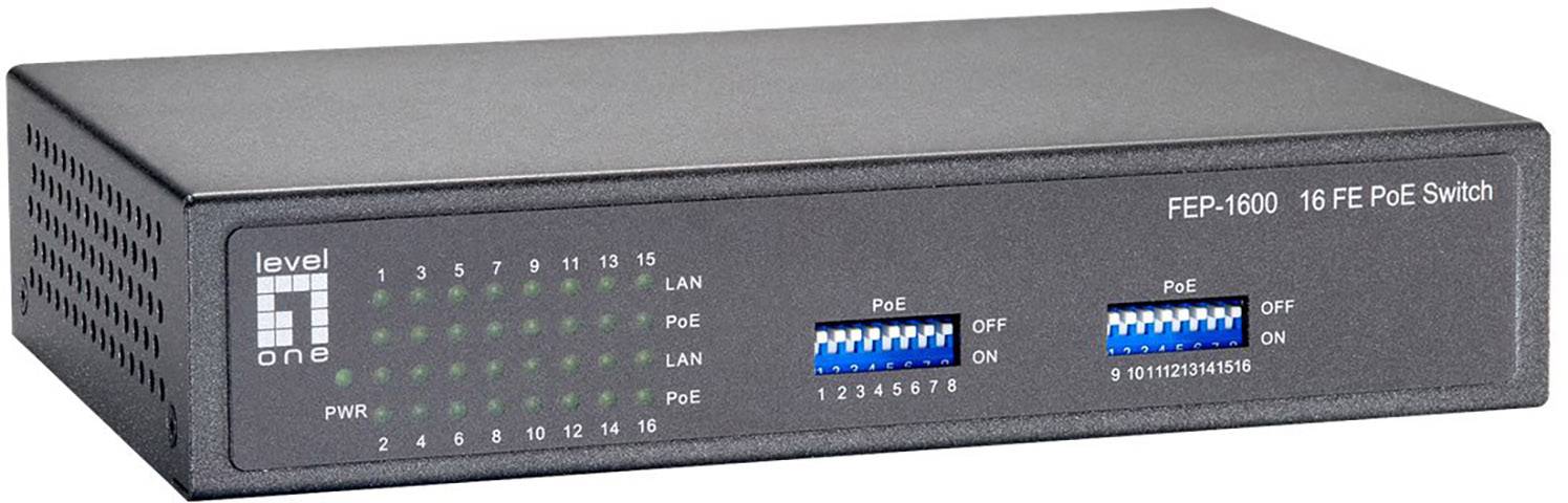 LevelOne FEP-1600W90 16-Port PoE Switch Netzwerk Switch 10 / 100 MBit/s