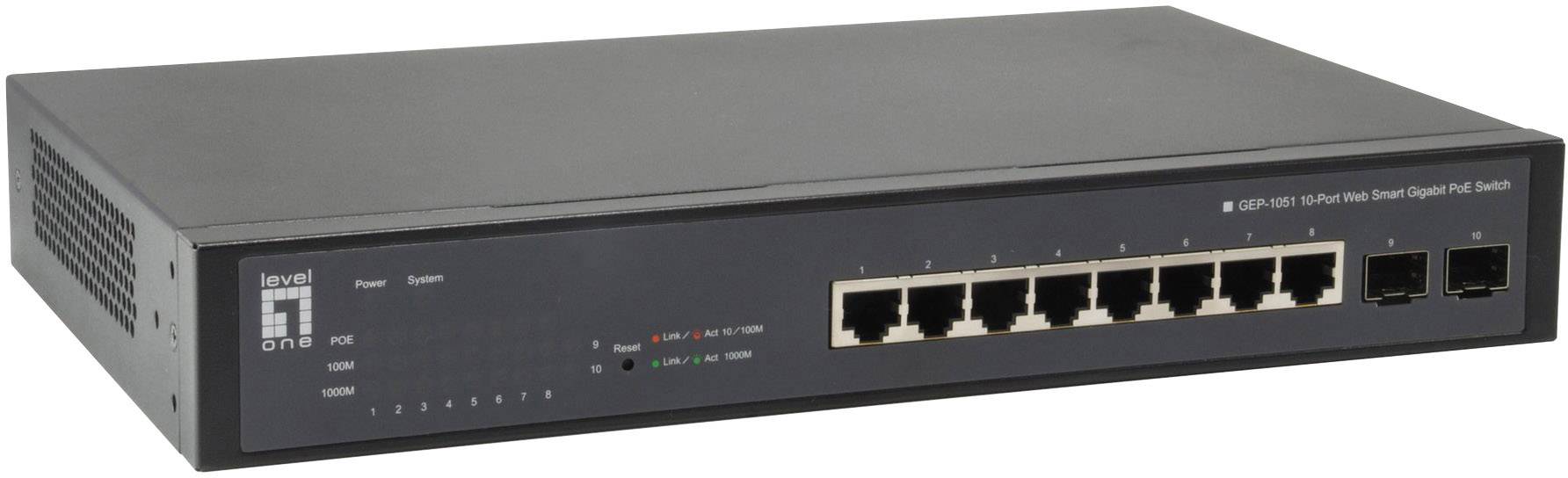 LevelOne GEP-1051 - Switch - Smart - 8 x 10/100/1000 (PoE+) + 2 x Gigabit SFP - Desktop, an Rack montierbar - PoE+ (70 W