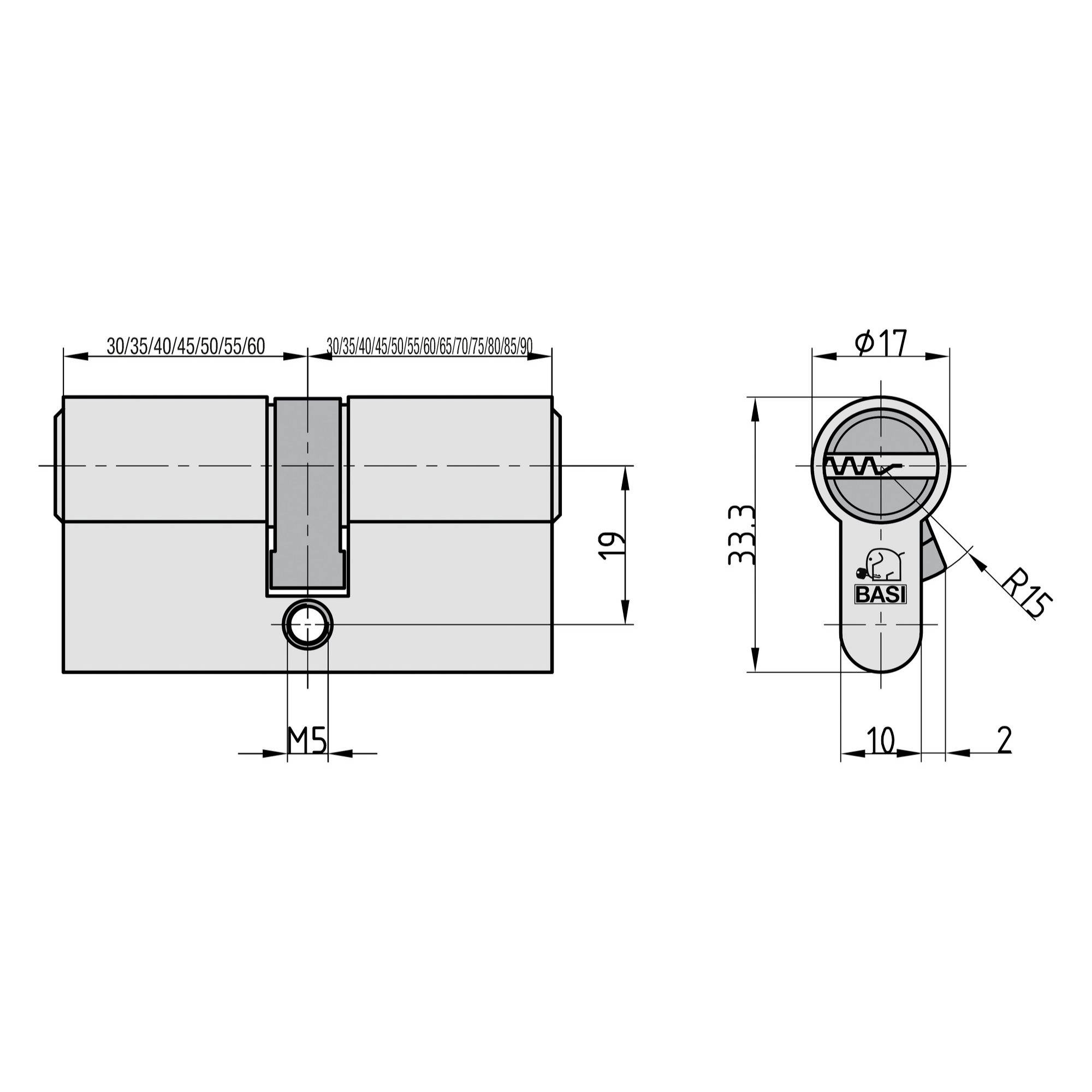 Basi BM5000-2040 Profil-Doppelzylinder 50 / 70mm