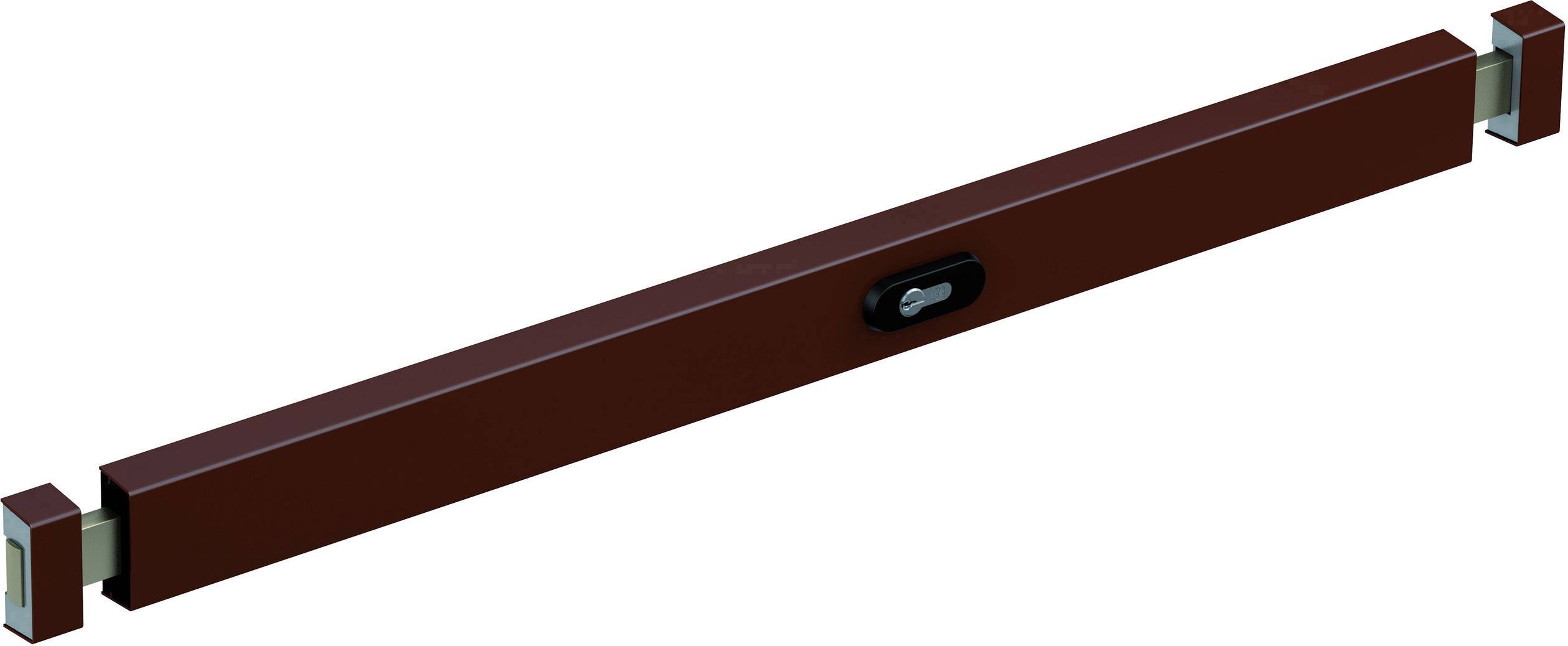 Ein braunes Sicherheitsschlossriegel mit einem zentralen Schließmechanismus, geeignet zur Sicherung von Türen.