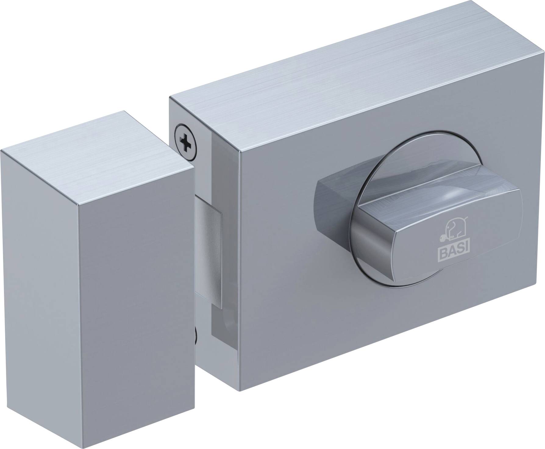 Ein robustes Türzusatzschloss aus Metall, mit Drehknauf und sichtbarem Markenlogo. Es bietet erhöhte Sicherheit für Türen.