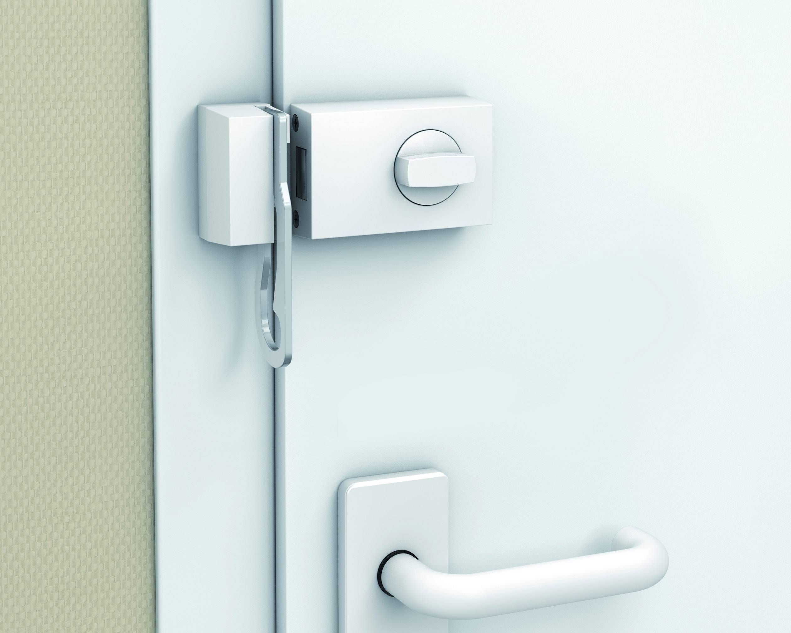 Basi 1304-0201 Türzusatzschloss mit Sperrbügel Weiß (glänzend)