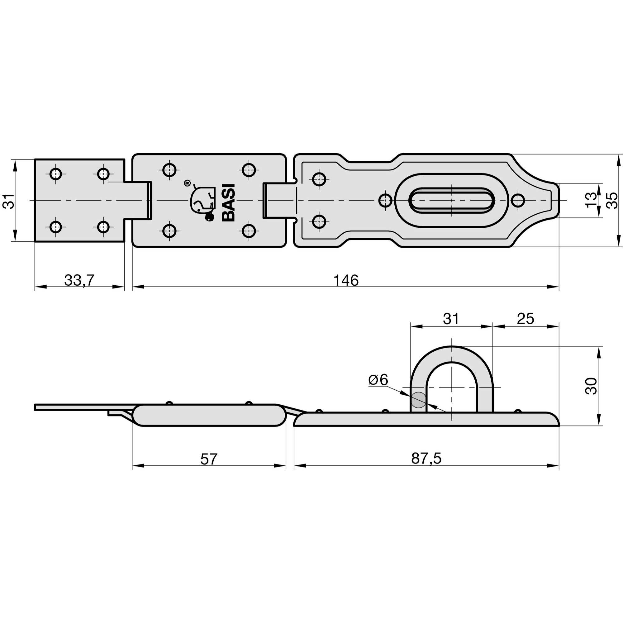 Basi 6900-0140 Sicherheitsüberfalle 180mm Silber