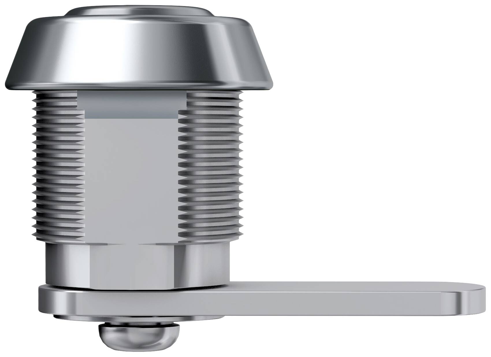 Metallischer Bolzen mit Schraubgewinde und Hebel, dient zur Befestigung oder Verriegelung in technischen Anwendungen, isoliert dargestellt.