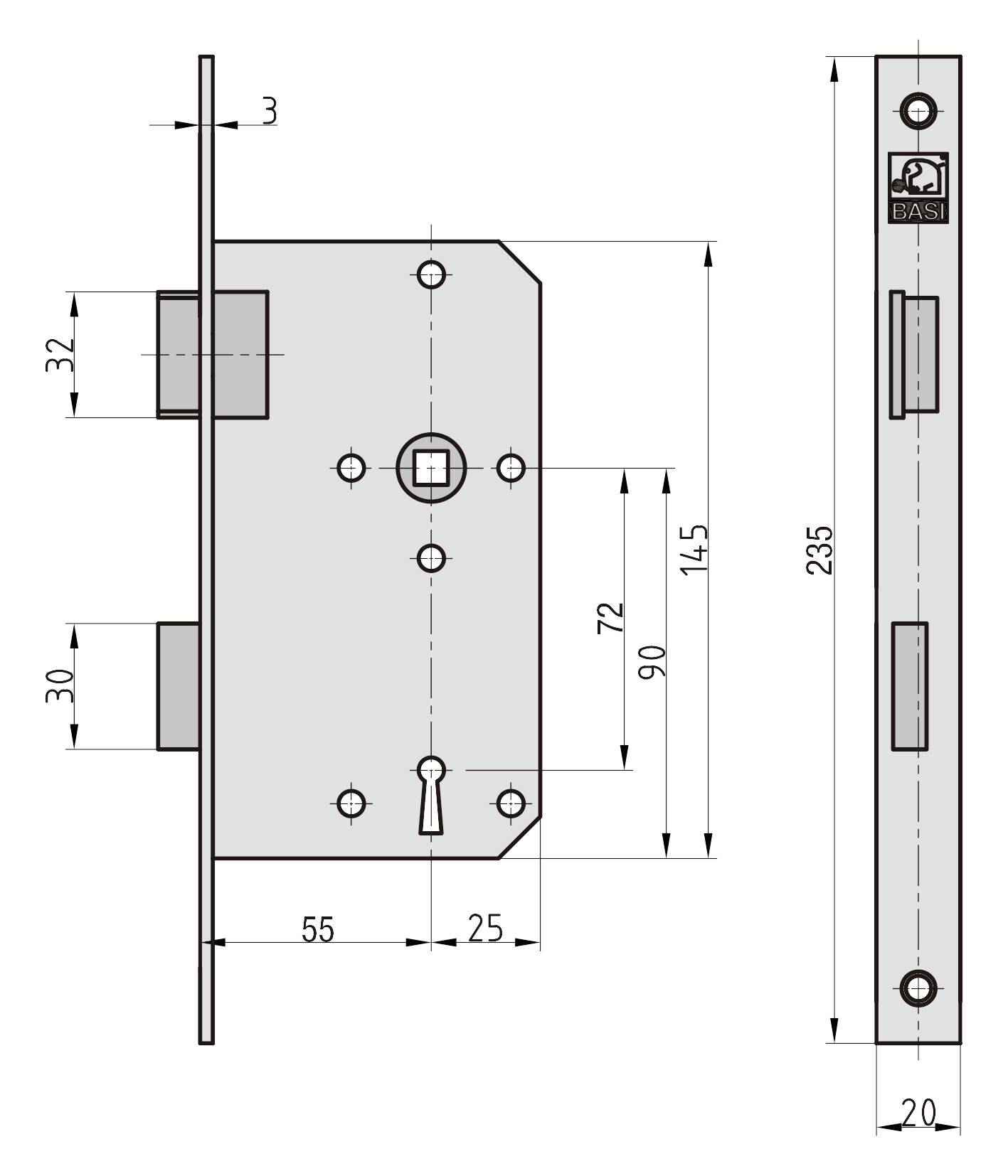 Basi 9210-5511 Einsteck-Zimmertürschloss Silber