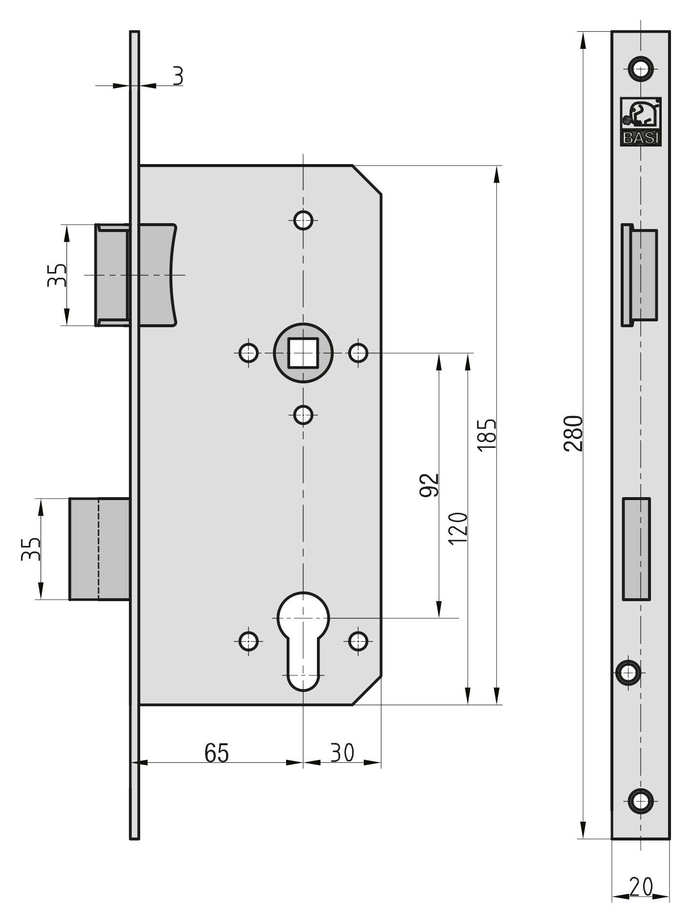 Basi 9780-6521 Einsteck-Zimmertürschloss Silber