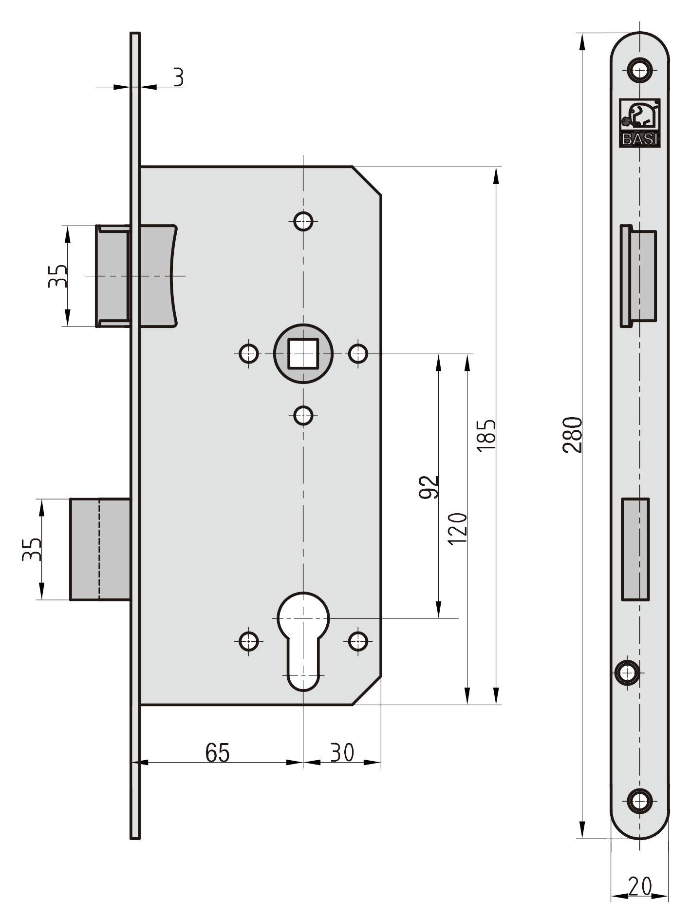 Basi 9781-6521 Einsteck-Zimmertürschloss Silber