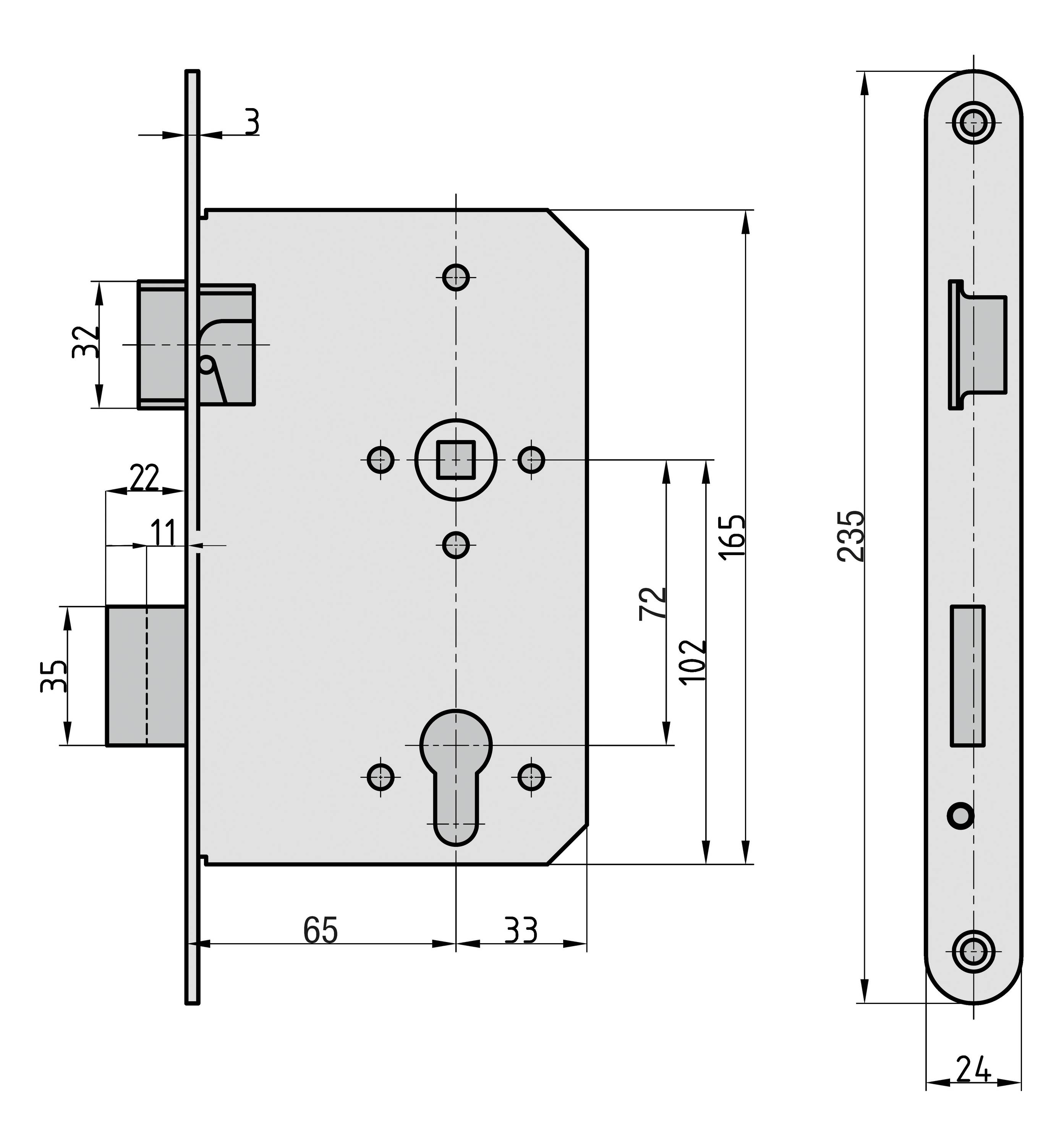 Basi 9810-6522 Einsteck-Zimmertürschloss Silber