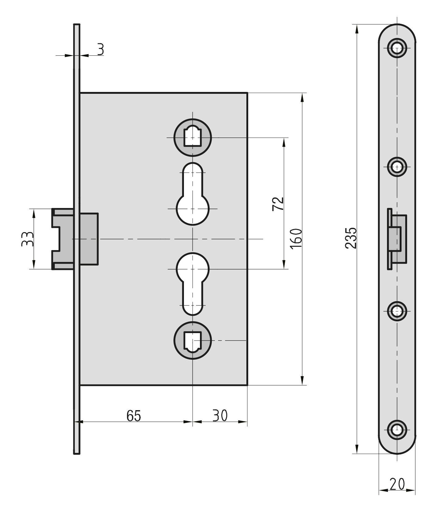 Basi 9830-6520 Einsteck-Zimmertürschloss Silber