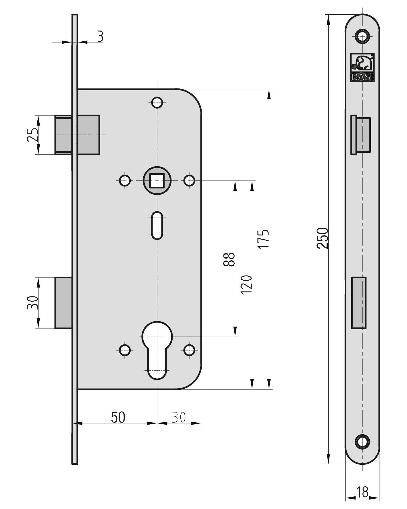 Basi Ö9210-0000 Einsteck-Zimmertürschloss Silber