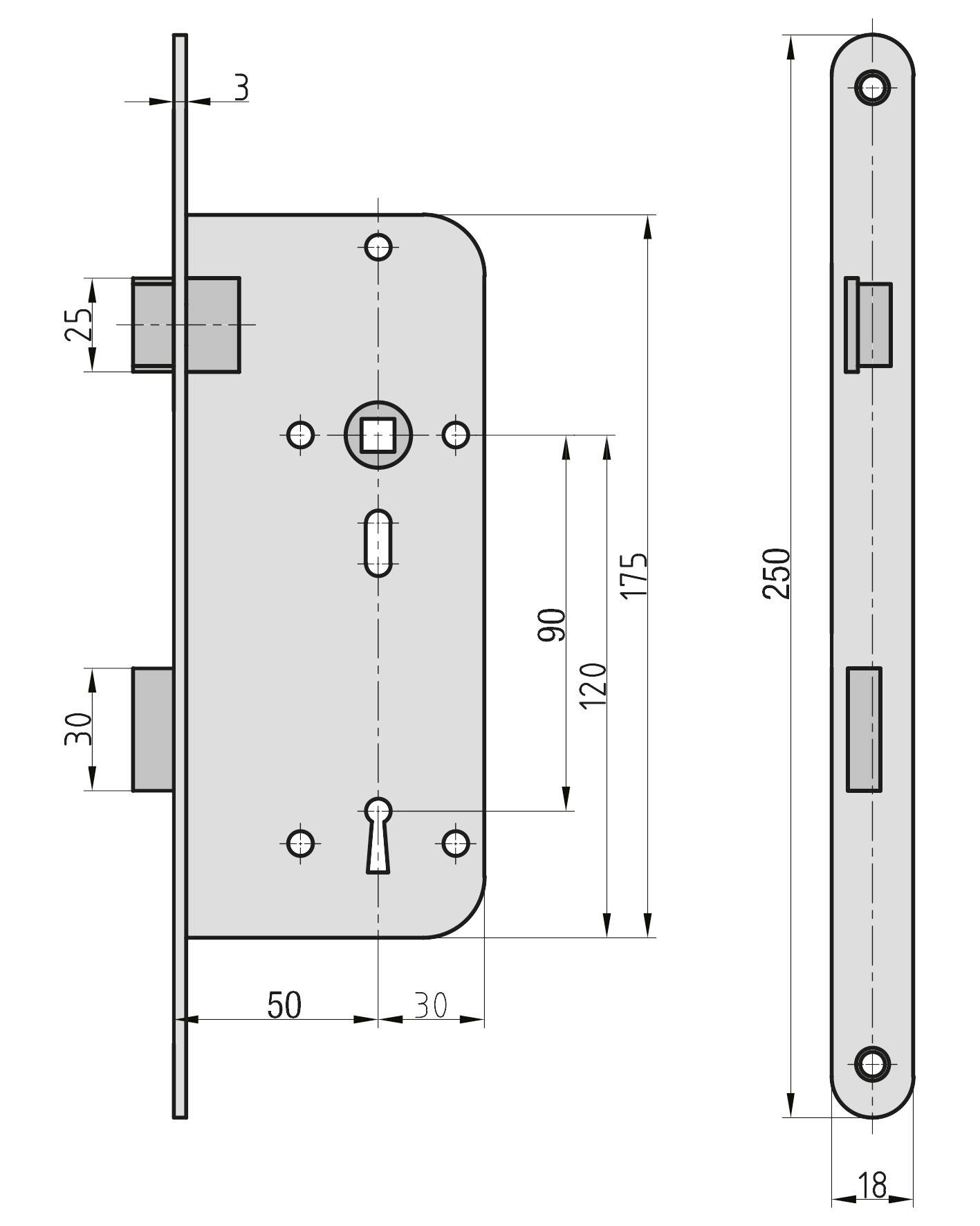 Basi Ö9210-0001 Einsteck-Zimmertürschloss Silber