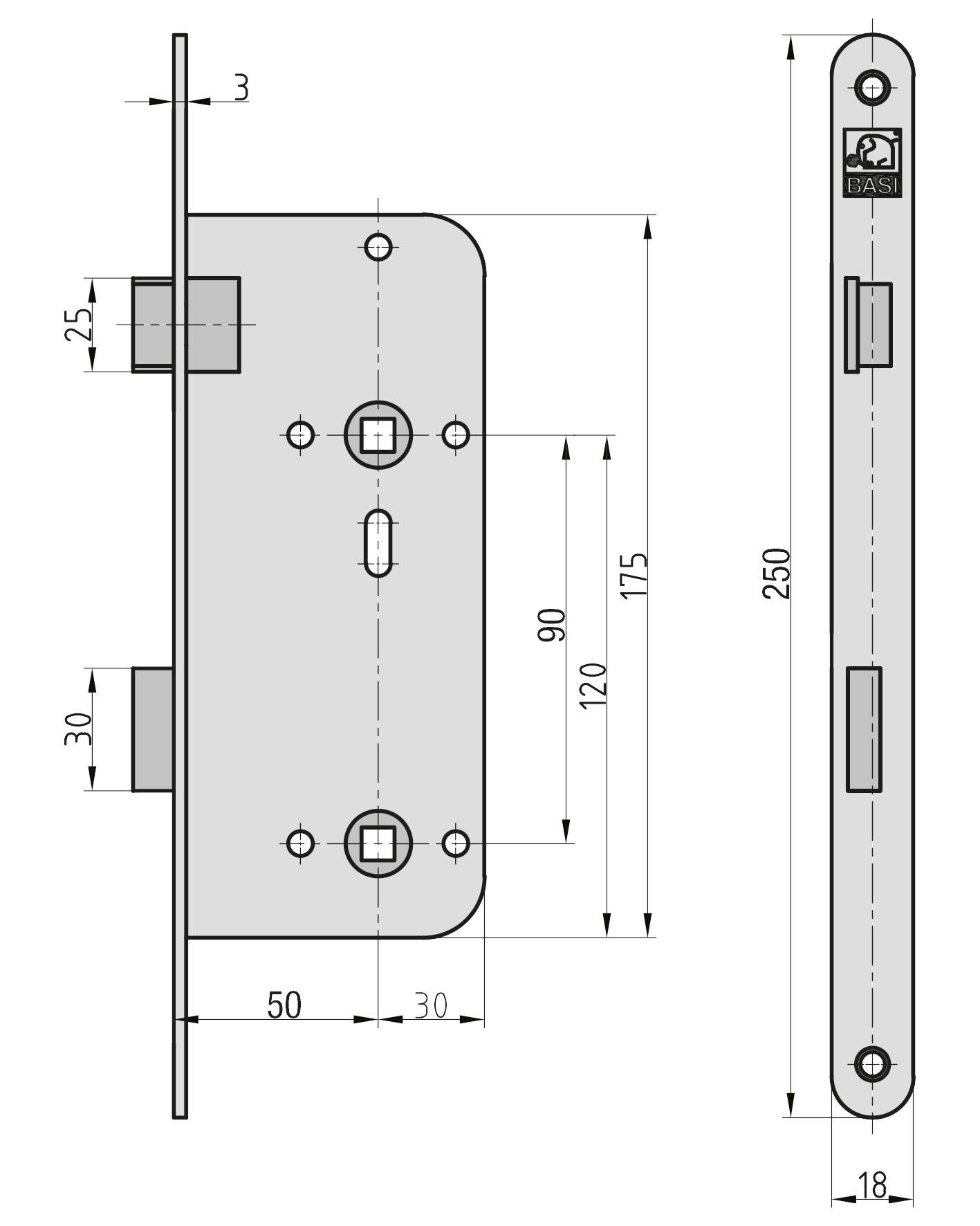 Basi Ö9210-0002 Einsteck-Zimmertürschloss Silber