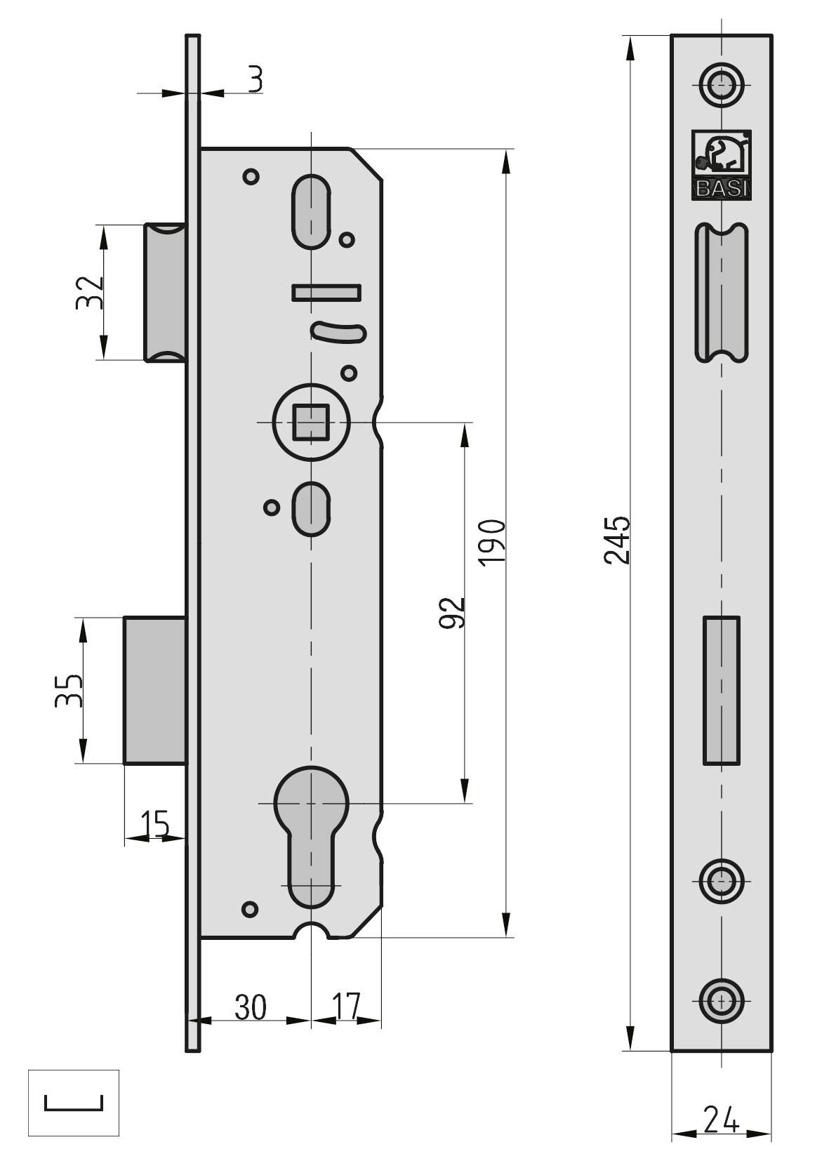 Basi 9585-3020U Einsteck-Rohrrahmenschloss Silber