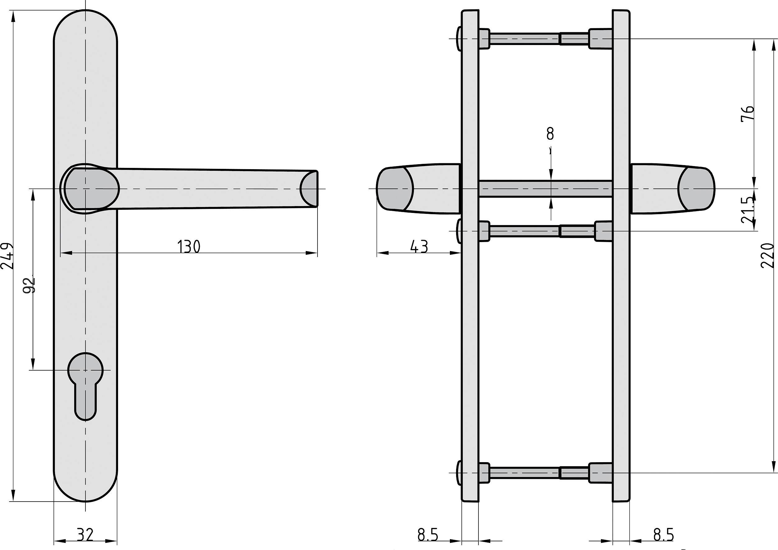 Basi 7830-0109 Schmalrahmen-Drücker-Garnitur