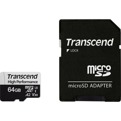 Carte microSDXC Transcend Premium 330S 64 GB Class 10, UHS-I, UHS-Class 3, v30 Video Speed Class Standard de puissance A2, avec