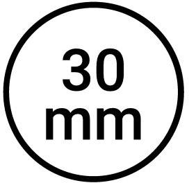 '30 mm' in einem Kreis, symbolisiert die Größe oder Durchmesser von 30 Millimetern.